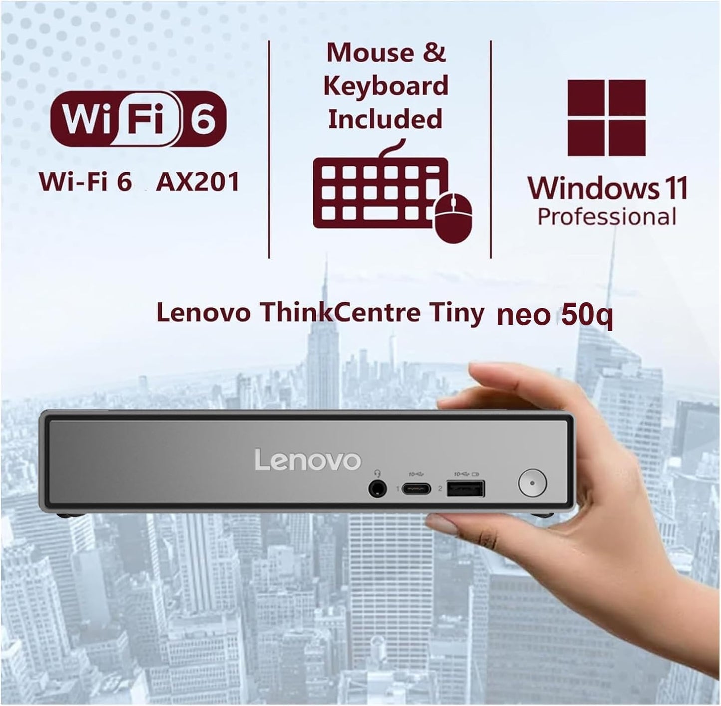 Lenovo ThinkCentre neo 50q Gen 5 Mini Desktop Computer, 6-core Intel Core i3-1315U, 16GB DDR5, 512GB SSD, Display Port + HDMI, WiFi 6, RJ-45, USB-C, Wired Keyboard & Mouse, Windows 11 Pro
