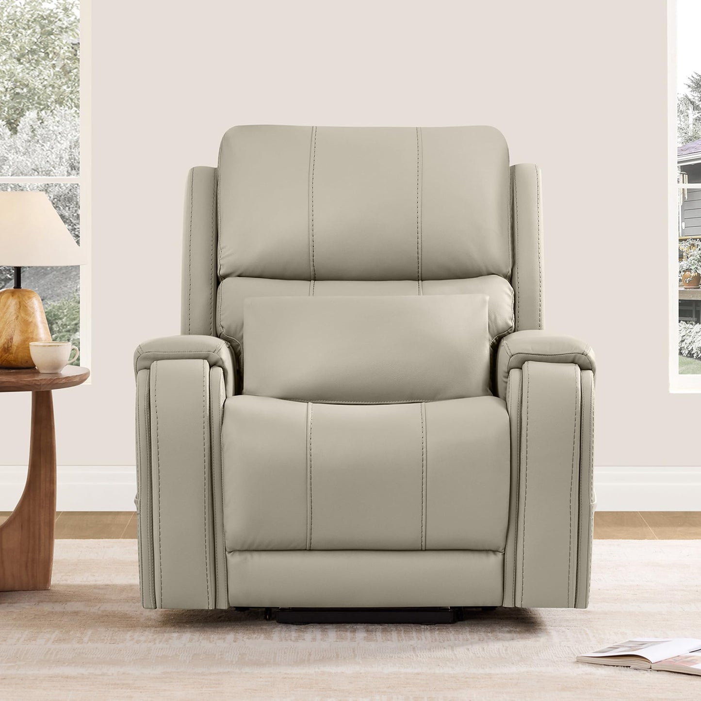 CHITA Power Lift Recliner Chair for Elderly with Heat and Massage, Genuine Leather Electric Lift Chairs with Cup Holder, Removable Lumbar Pillow, 2 Side Pockets, Leather in Navy