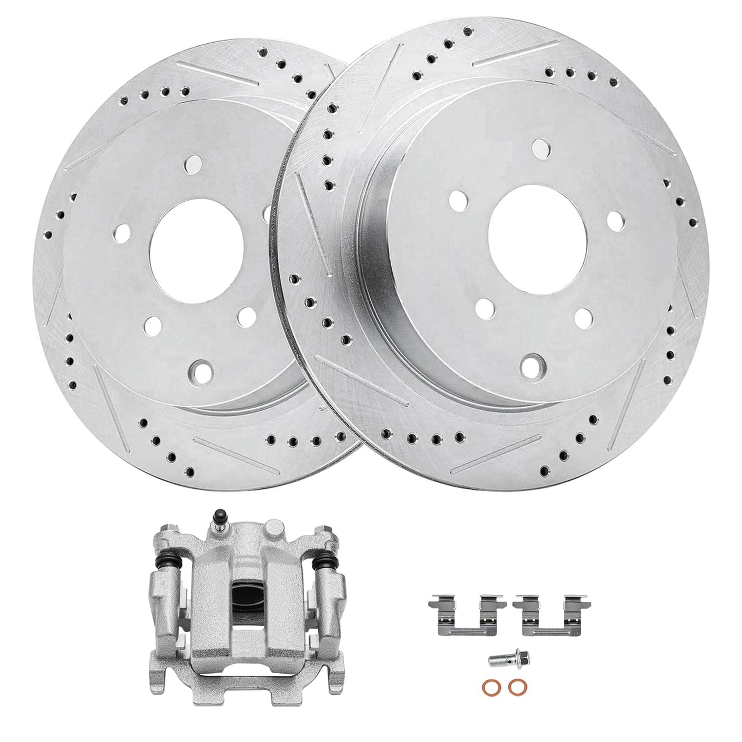 Detroit Axle - Front Brake Kit for Chevy Impala Malibu Equinox GMC Terrain Buick LaCrosse Regal Allure Saab 9-5 Drilled Slotted Disc Brake Rotors Ceramic Brakes Pads Replacement : 12.64'' inch Rotor