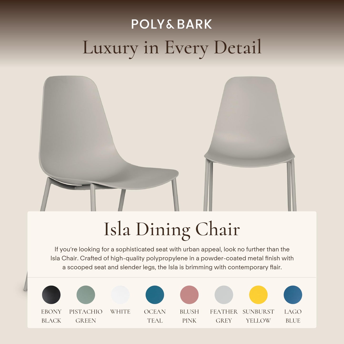 POLY & BARK Isla Modern Dining Chairs Set of 4 – Mid Century Modern Plastic Dining Chair with Metal Legs – Kitchen & Dining Room Chairs – Indoor/Outdoor – White