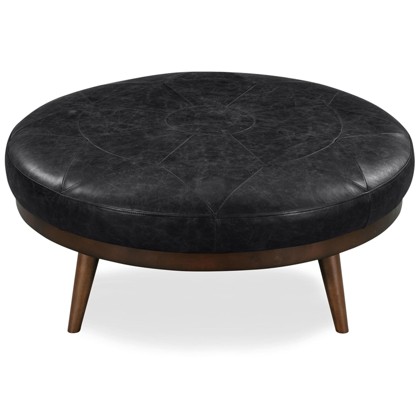POLY & BARK Denver Ottoman – 43" Large Pouf with Feather-Down Topper – Full-Grain Leather Upholstered Pouf Ottoman for Living Room – Vintage Italian Leather in Cognac Tan