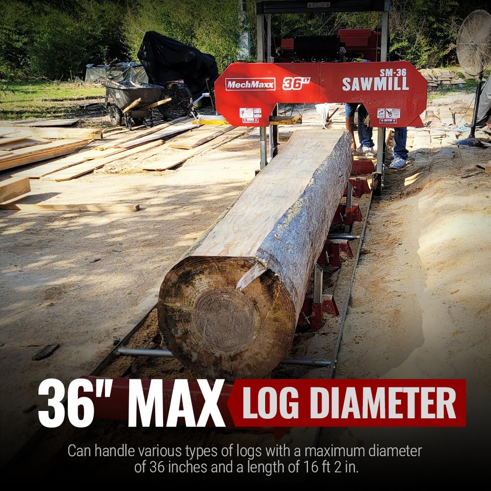MechMaxx 32" Portable Sawmill, ZONSEN 459cc 15HP E-Start Gasoline Engine, 26.5" Board Width, 13' Track Length, Model SM-32