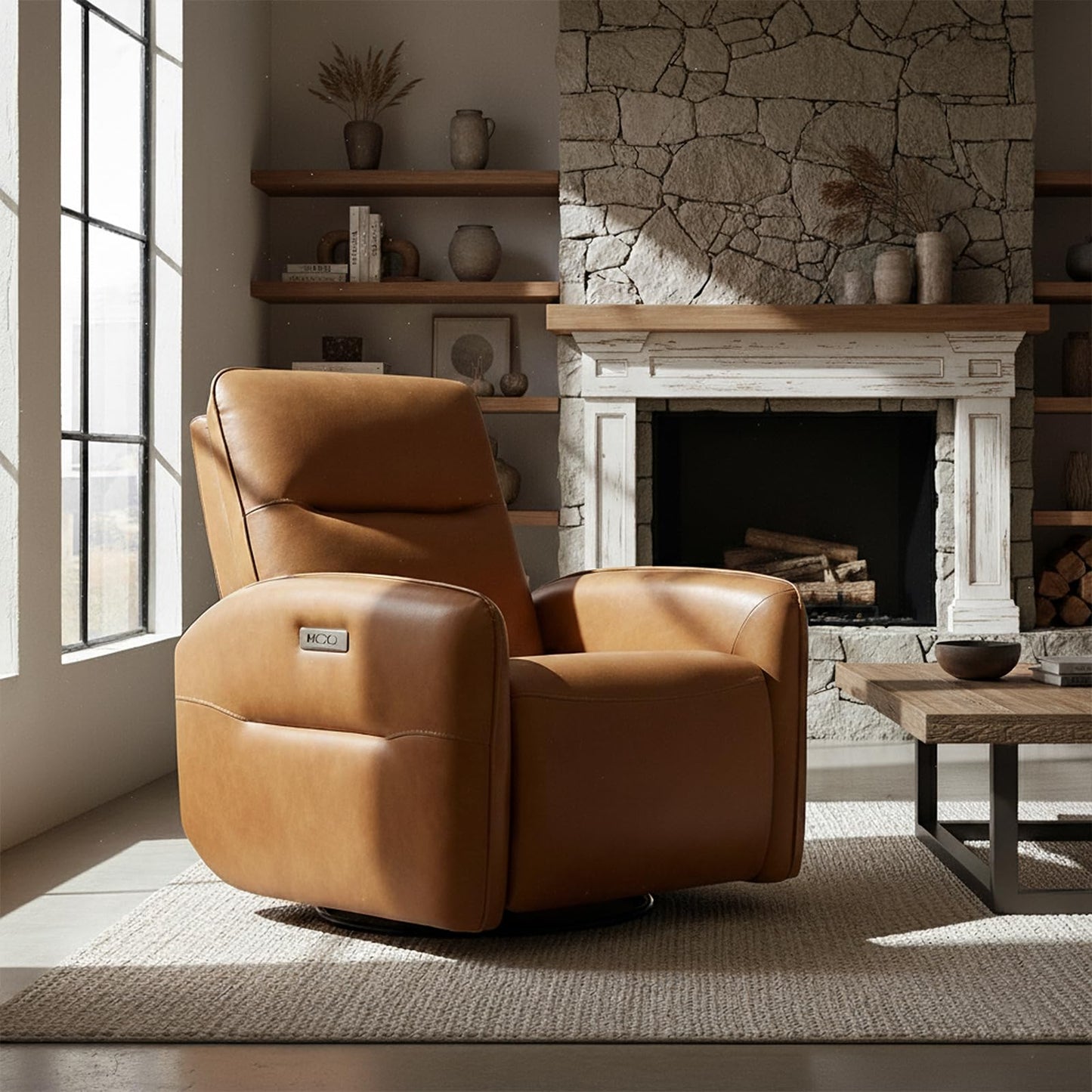 CHITA Faux Leather Power Recliner Chair, Swivel Glider Recliner for Adults, Nursery Rocking Chair with USB & Type-C Charging for Living Room, Bedroom, Creamy Grey
