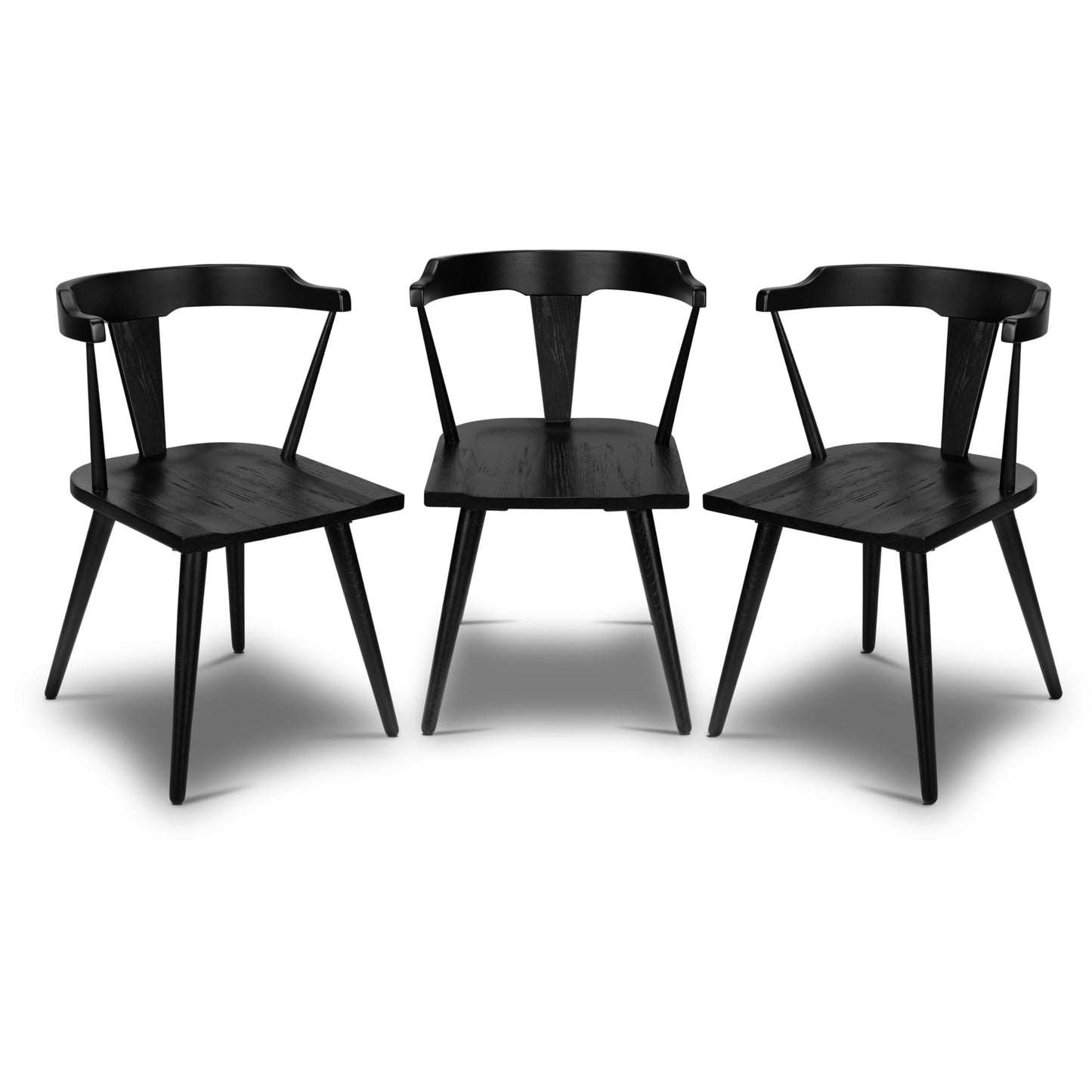 POLY & BARK Mid Century Modern Enzo Black Dining Chair – Solid Oak Wood Splat Back Chair, 18" Seat Height, 32" Tall – Stylish MCM Kitchen & Dining Room Chair