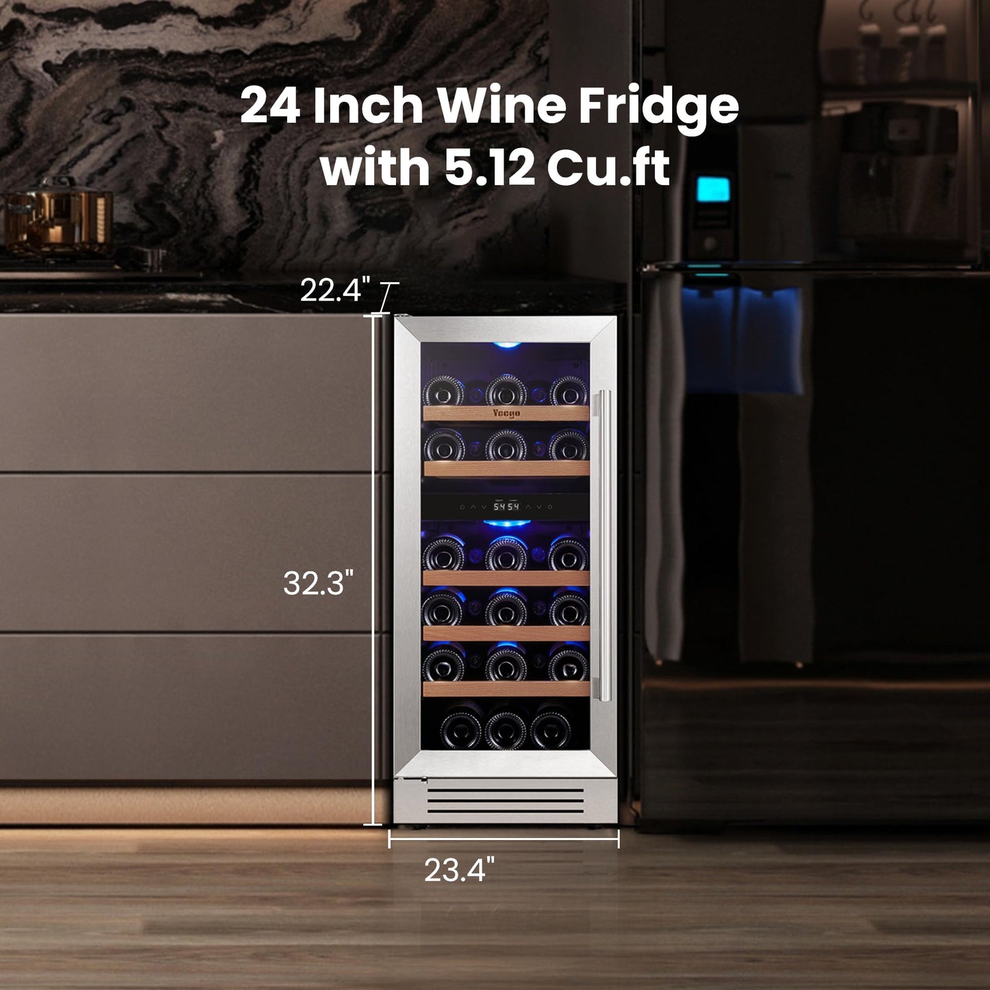 Yeego 24'' Wine Cooler Refrigerator - 52 Bottles Wine Fridge, 40-65°F Dual Zone Wine Refrigerator With Glass Door, Built-In/Freestanding/Under Counter, Adjustable Shelves Fridge for Home Bar Office