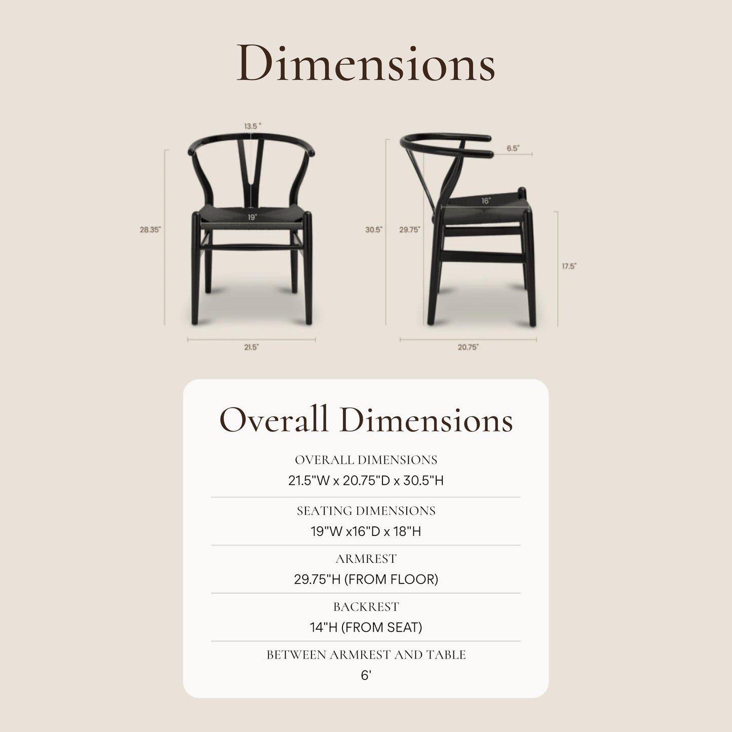 POLY & BARK Weave Dining Chair – Mid-Century Modern Wishbone Dining Chair with Arms, Solid Wood Frame, Indoor Use – Black – Single - Ideal for Dining Room, Kitchen or Stylish Accent Setting