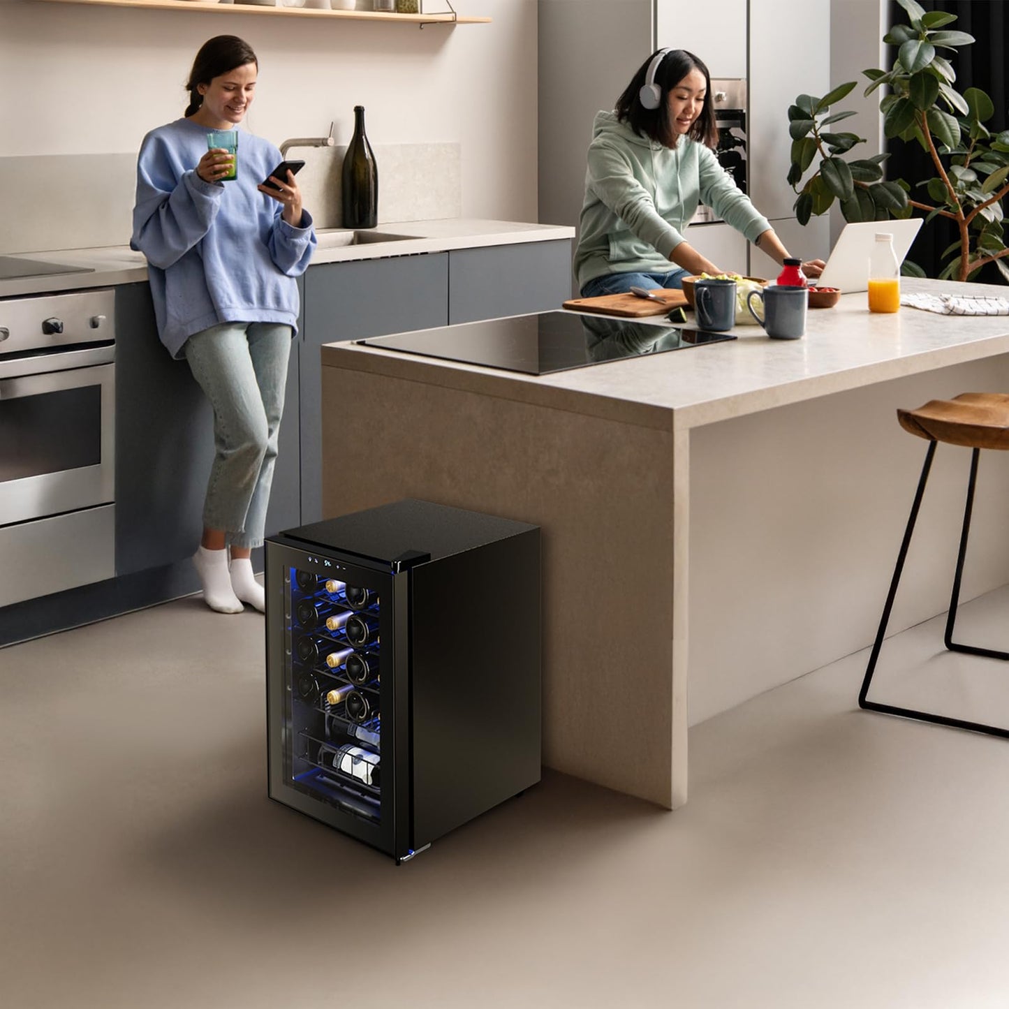 Yeego Wine Fridge – 34 Bottles Wine Cooler, 38–65℉ Digital Control with Double Glass Door & LED Light, Freestanding Wine Fridge Under Counter for Home Bar and Kitchen