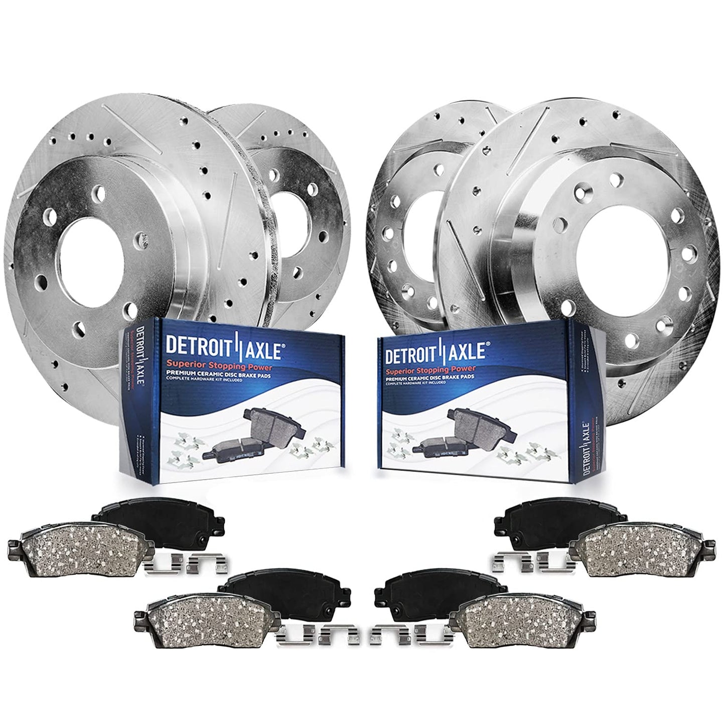 Detroit Axle - Brake Kit for 2011-2020 Jeep Grand Cherokee Dodge Durango Replacement Front & Rear Drilled & Slotted Disc Brake Rotors Ceramic Brakes Pads : 12.99" inch Rotor