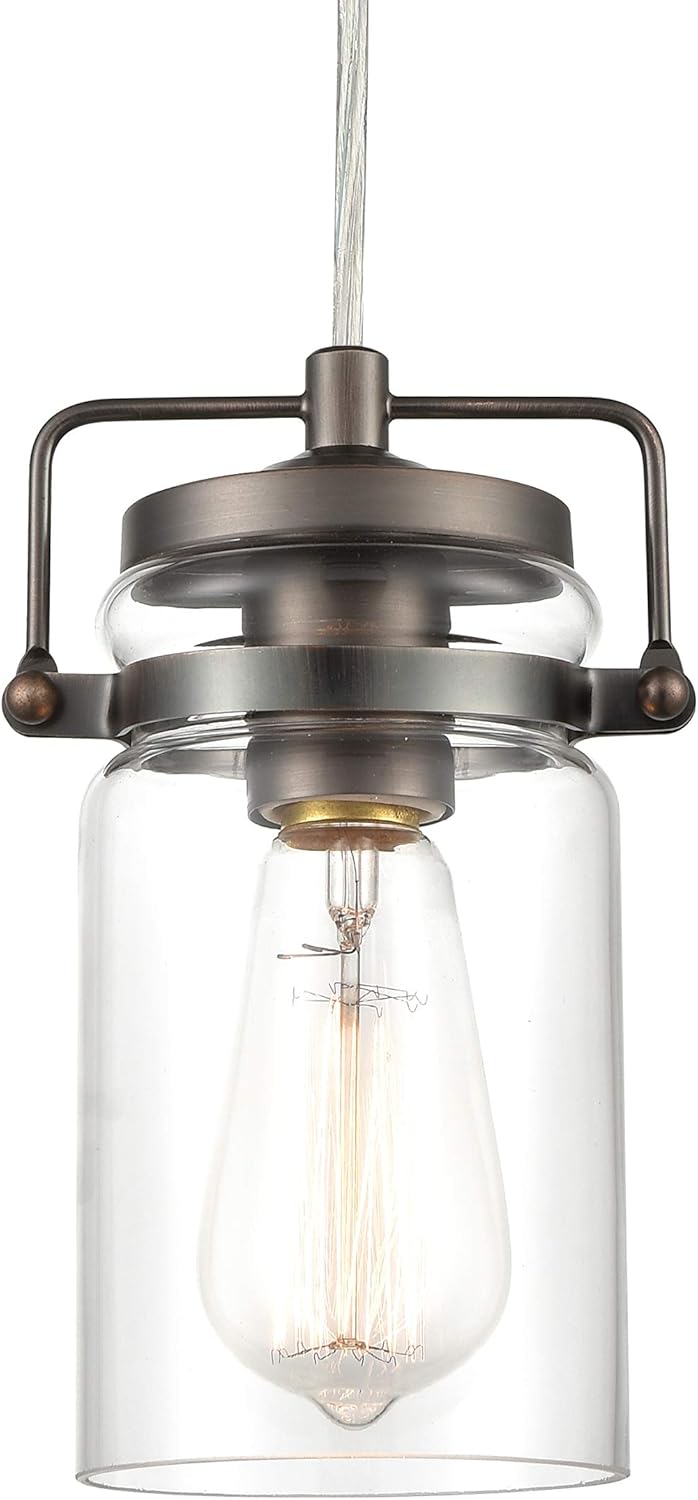 Light Society Topeka Mini Mason Jar Pendant Light, Glass Shade with Modern Bronze Finish, Vintage Industrial Modern Lighting Fixture (LS-C236-BZ)