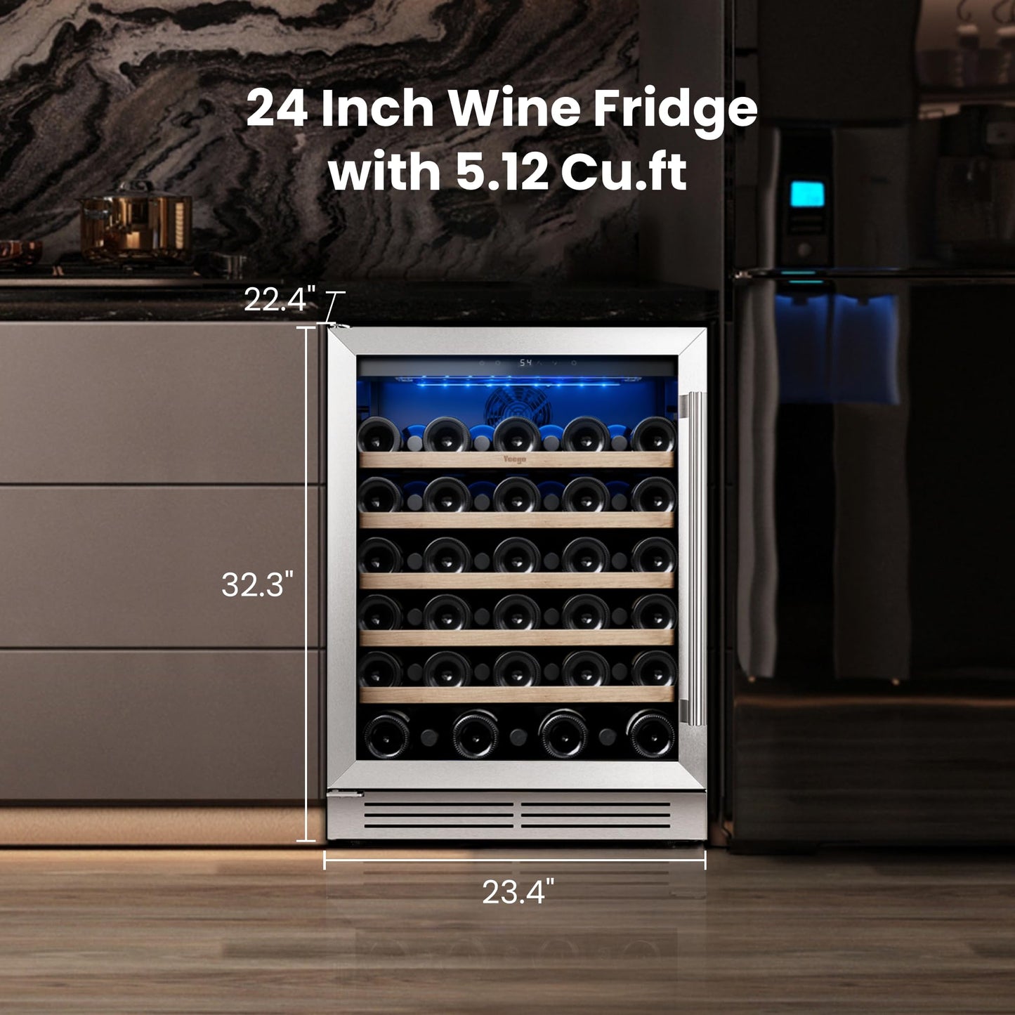 Yeego 24'' Wine Cooler Refrigerator - 52 Bottles Wine Fridge, 40-65°F Dual Zone Wine Refrigerator With Glass Door, Built-In/Freestanding/Under Counter, Adjustable Shelves Fridge for Home Bar Office
