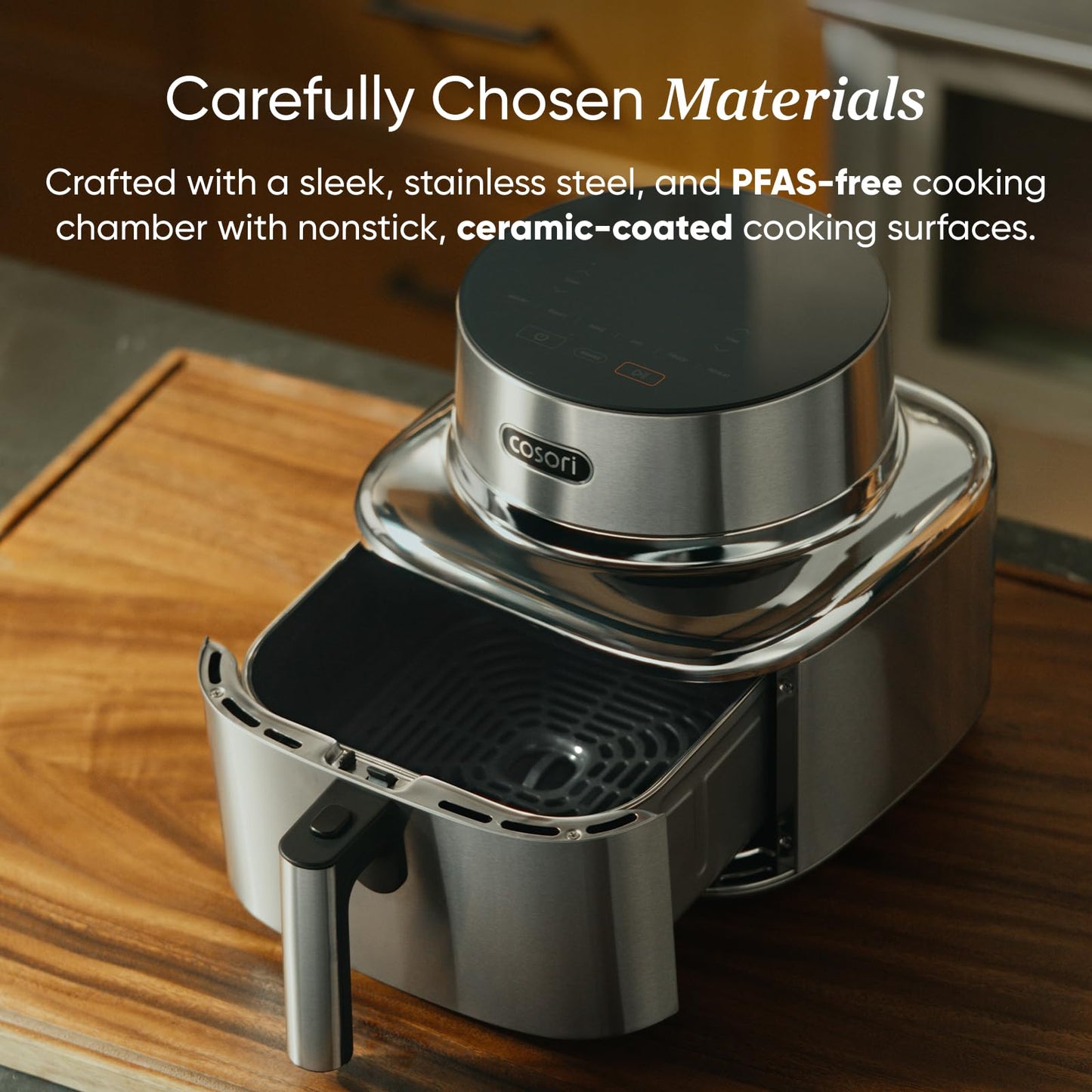 Cosori 9-in-1 TurboBlaze Air Fryer 6 Qt, PFAS-Free Ceramic Coating, 90°–450°F, Precise Heating for Even Results, Air Fry, Roast, Bake, Broil, Dry, Frozen, Proof, Reheat, Keep Warm, 120V, Dark Gray