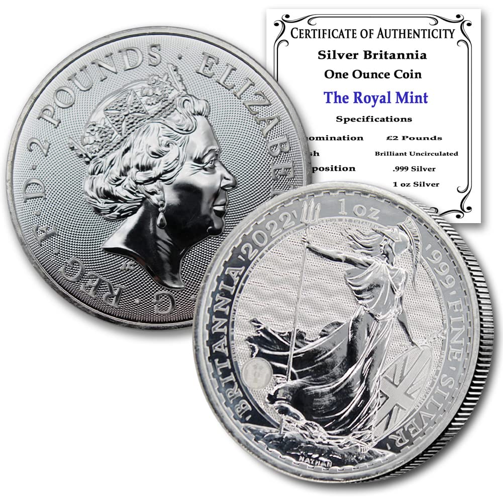 2022-1 oz Silver Britannia Coin Brilliant Uncirculated (BU) with a Certificate of Authenticity £2 Seller BU