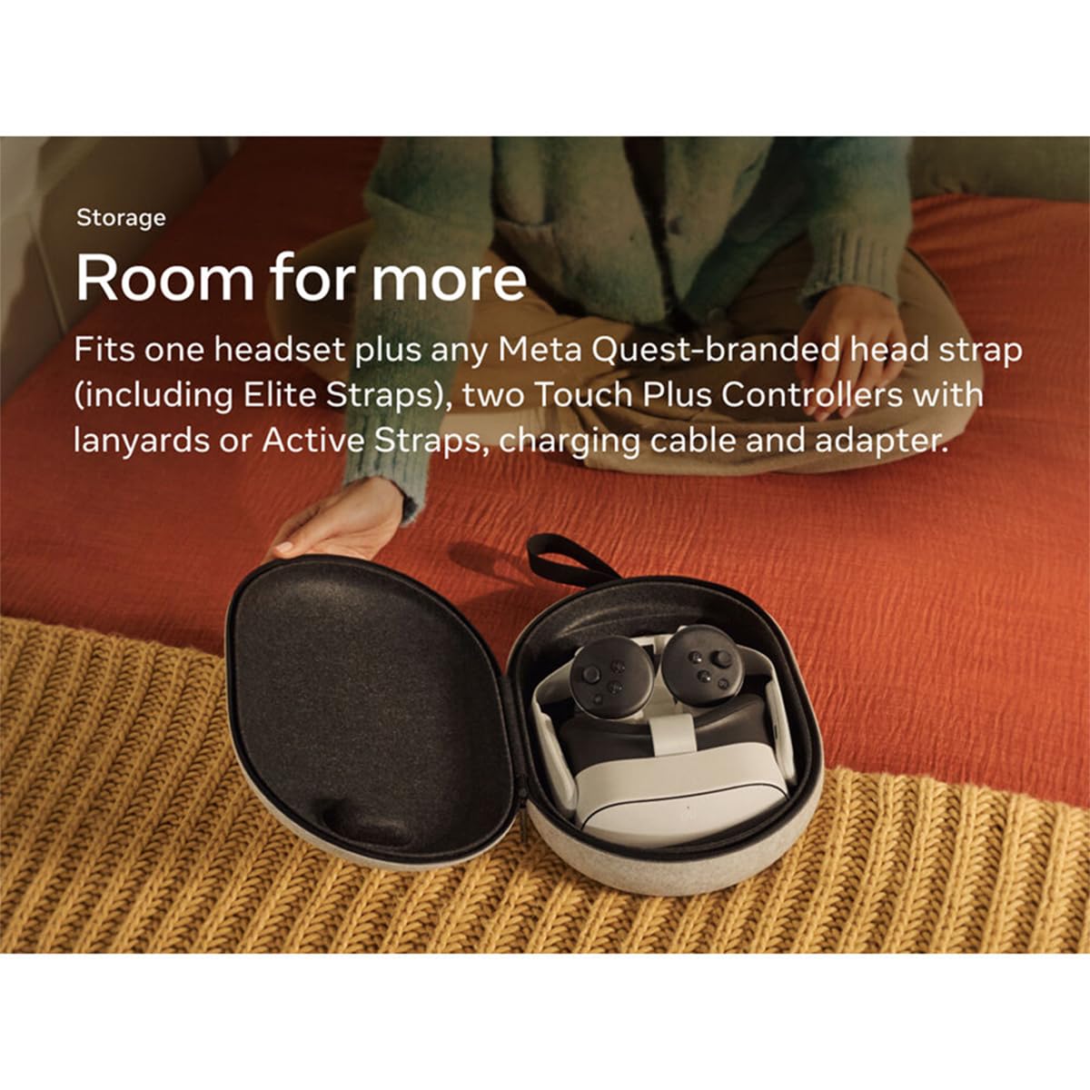Meta Quest Carrying Case — Works with Meta Quest 3/3S — Premium Style and Protection — Fits Quest 3/3S, Touch Plus Controller, Headstrap, Active Straps, Charging Cable and Adapter | Felt shell with snag-free zipper and plastic compartments for Quest 3, To