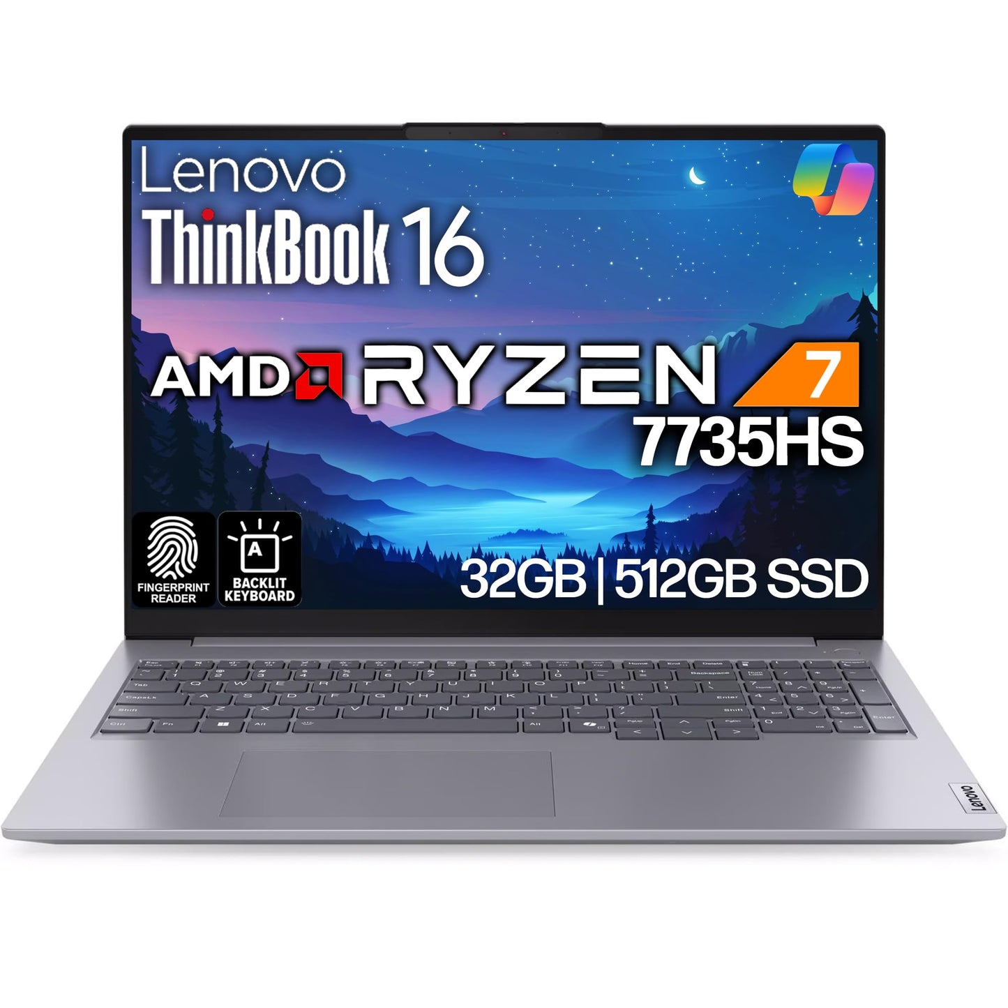 Lenovo ThinkBook 16 G7 Business Laptop, 16” FHD+, AMD Ryzen 7 7735HS, 32GB DDR5, 1TB NVMe, WiFi 6E + BT, Backlit KB, Fingerprint Reader, HD Webcam, Win 11 Pro