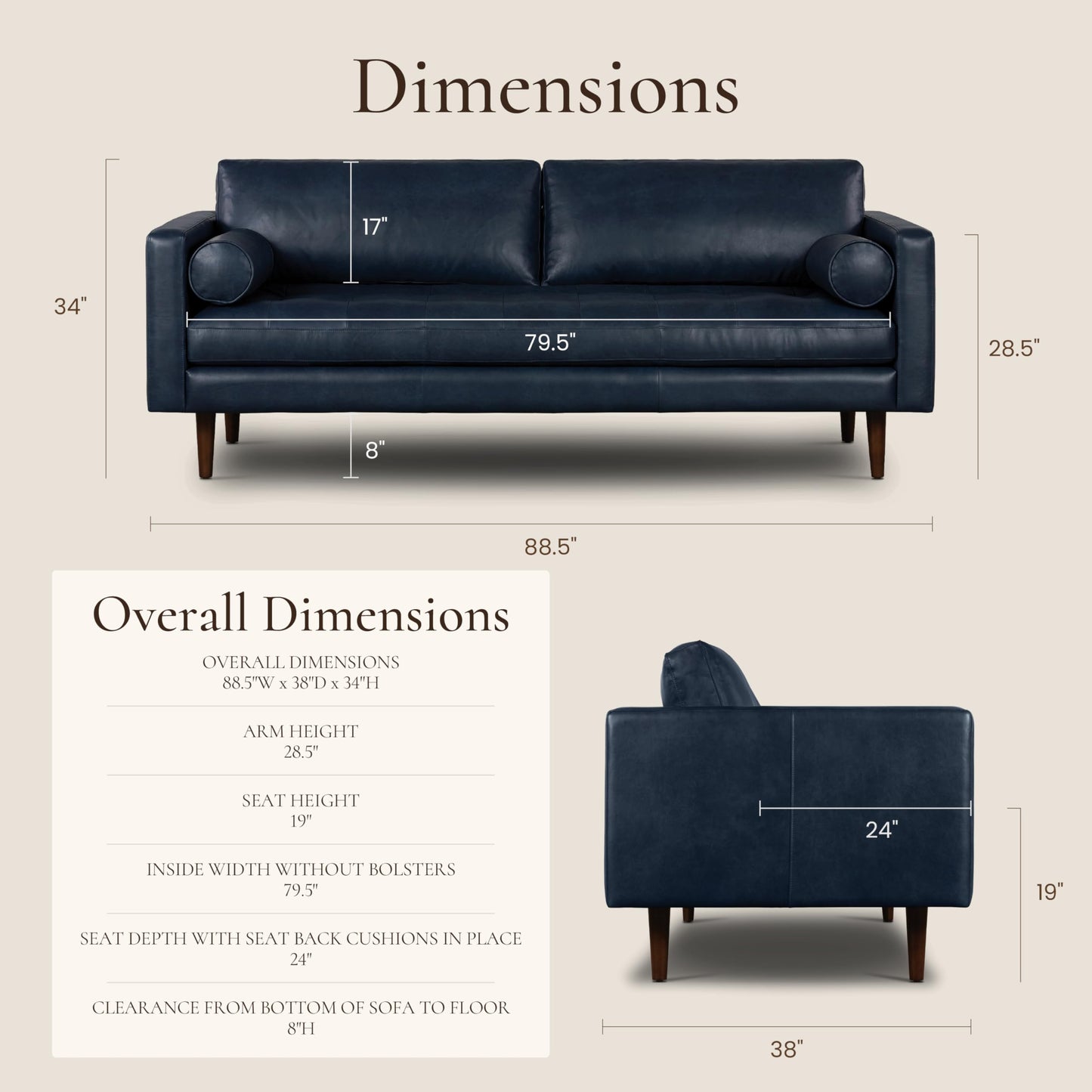 POLY & BARK Napa 82" Leather Pull‑Out Sleeper Sofa – Full‑Grain Italian Leather Upholstery,Tri‑Layer Mattress & Storage Console –Sophisticated Multi‑Functional Sofa Bed for Living Rooms & Guest Spaces