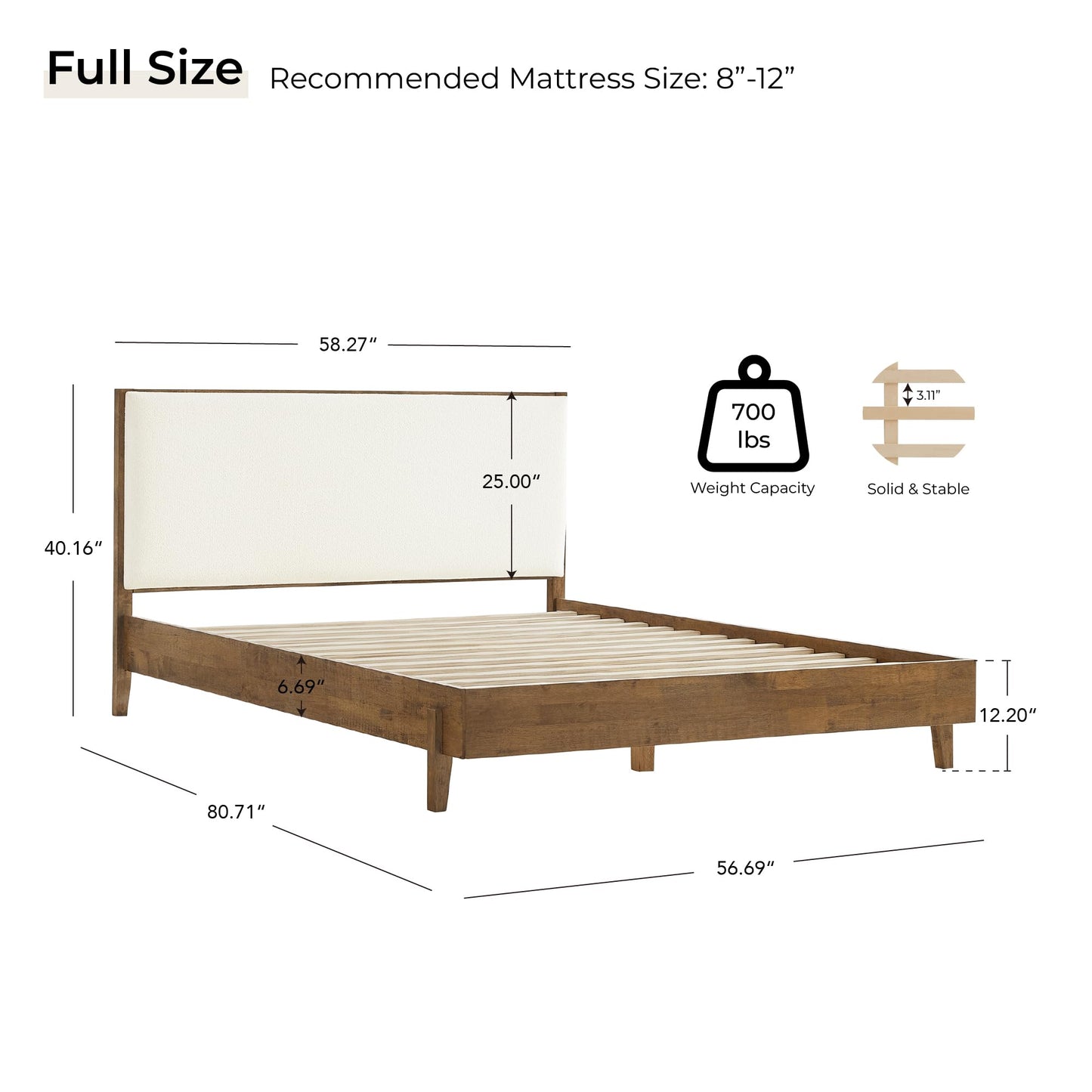 CHITA Queen Size Platform Bed Frame, with Boucle Upholstered Headboard and Wooden Slats Support, No Box Spring Required, Easy Assembly, Walnut