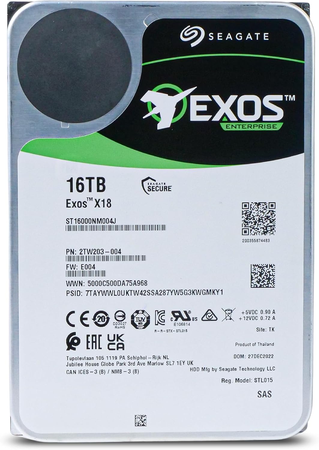 Seagate Exos X18 ST16000NM004J 16 TB Hard Drive - 3.5" Internal - SAS (12Gb/s SAS) (Renewed)