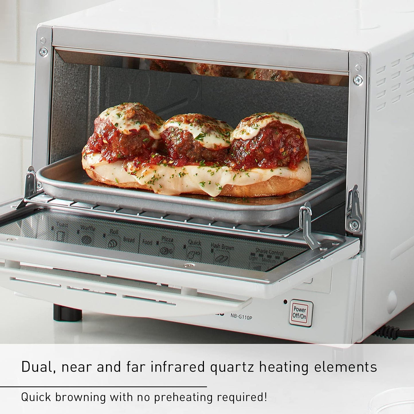 Panasonic FlashXpress Toaster Oven Countertop, 4-Slice Small Toaster Oven Compact Size with Double Infrared Heating, 6 Auto Cook Options and Precise Temperature Control, 1300W - NB-G110P (Silver)