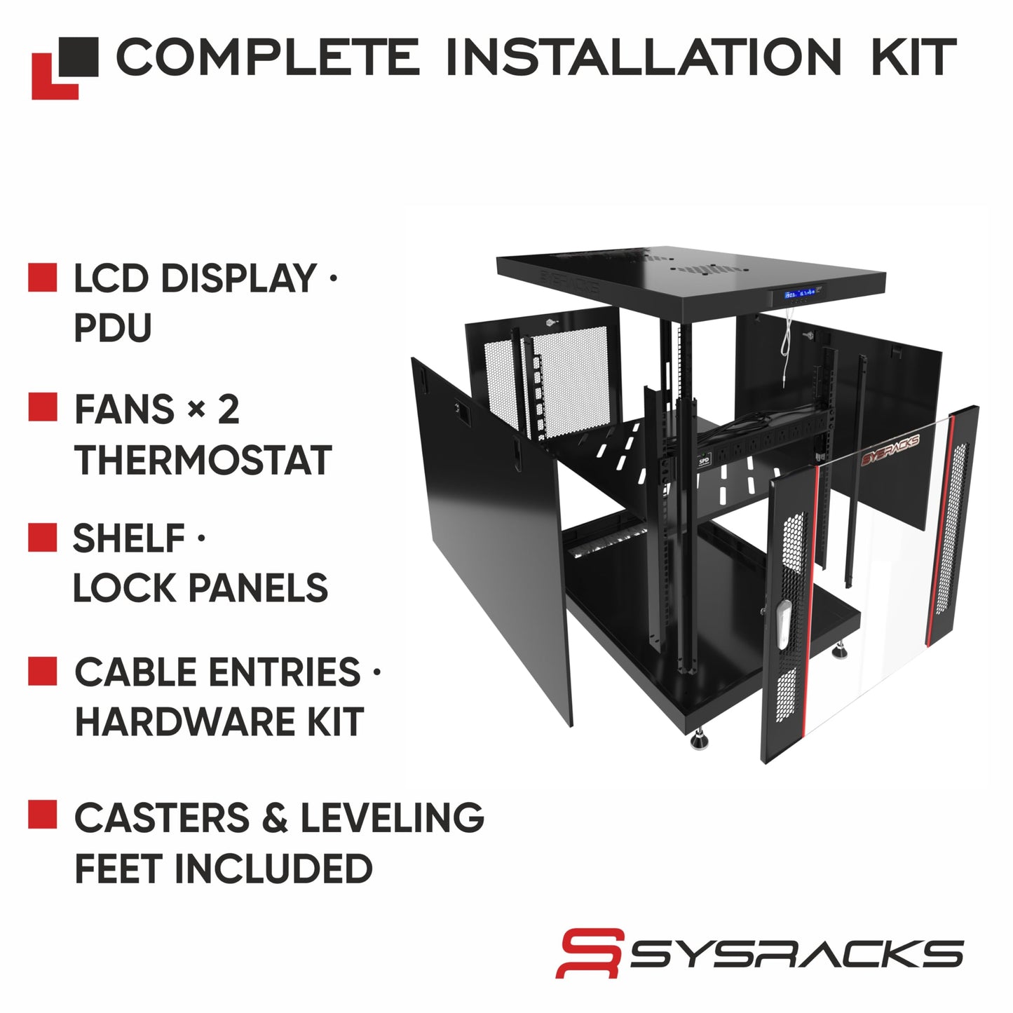 19" Server Rack Cabinet 18U – 35" Deep Network Cabinet Enclosure with Glass Door, Locking Panels, Cooling Fans, PDU & Shelf, IT Rack for Servers, Switches, AV Equipment