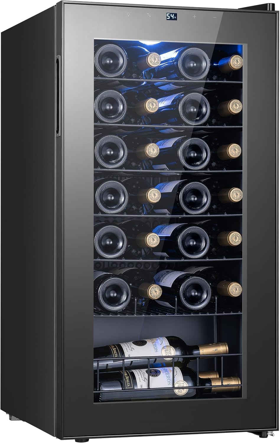 Yeego Wine Fridge – 34 Bottles Wine Cooler, 38–65℉ Digital Control with Double Glass Door & LED Light, Freestanding Wine Fridge Under Counter for Home Bar and Kitchen