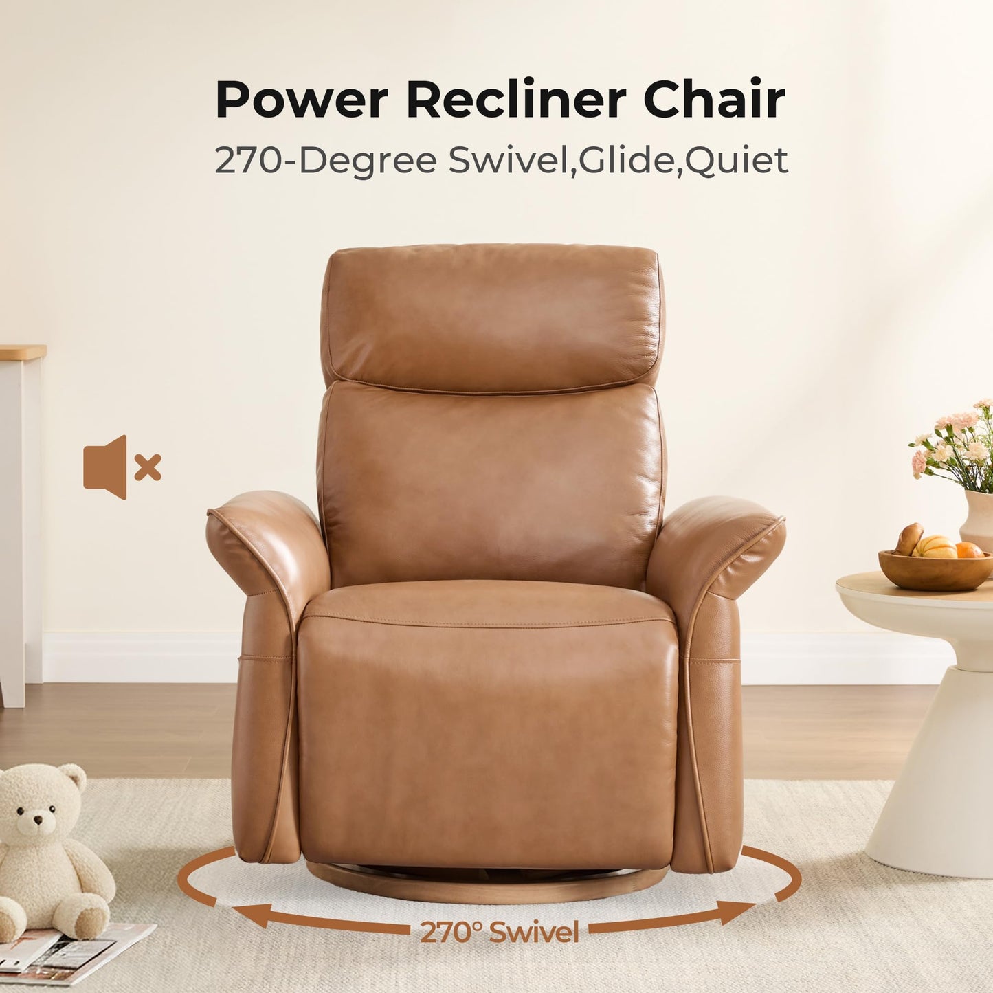 CHITA Power Recliner Chair, Electric Triple-Motor Swivel Glider Nursery Rocking Chair with Adjustable Power Headrest and Lumbar Support, GREENGARD Gold Certified, Solid Wood Base, Linen