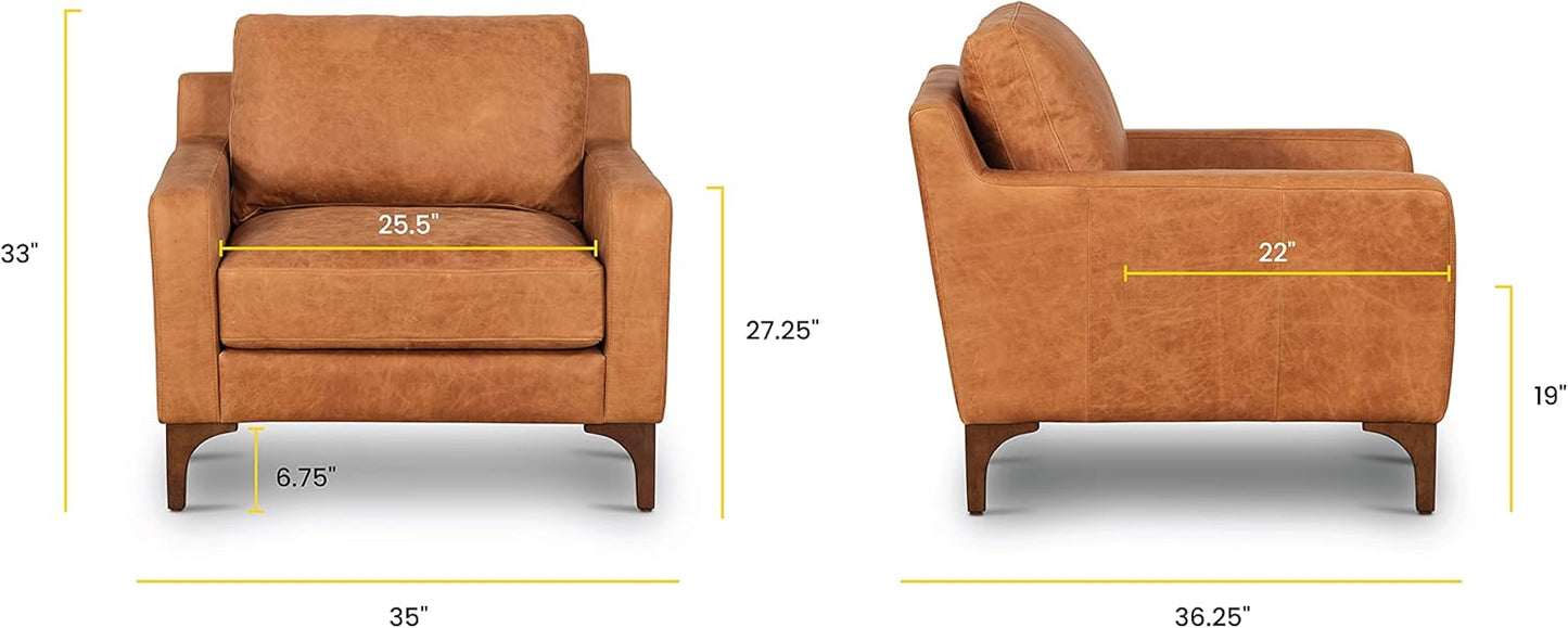 Poly & BARK Sorrento Lounge Chair in Full-Grain Pure-Aniline Italian Tanned Leather in Cognac Tan