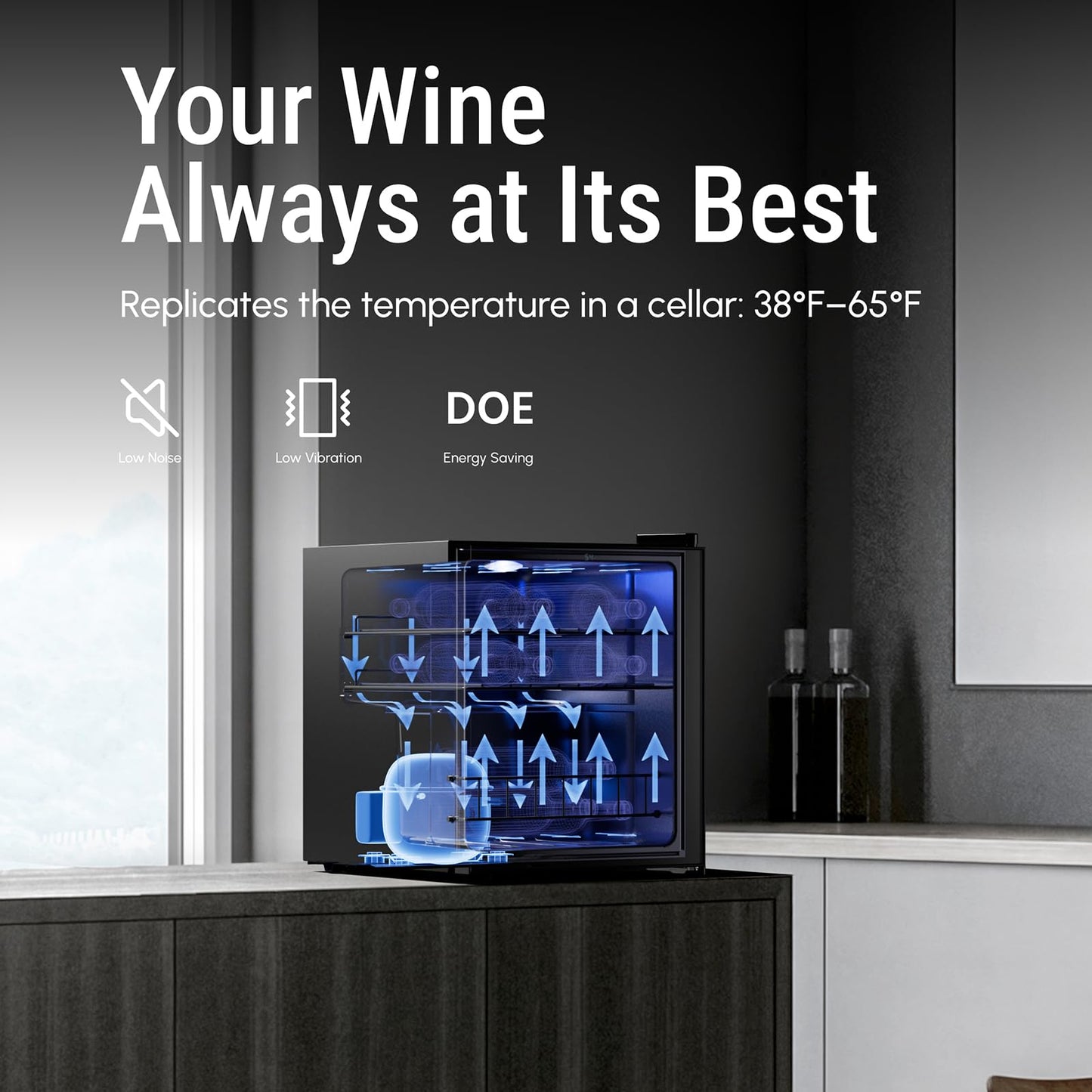 Yeego 34 Bottle Wine Fridge, Freestanding Compressor Wine Cooler Refrigerator, Wine Cellar with 38-65℉ Digital Temperature Control & Double-layer Glass Door for Red and White, Champagne, Black