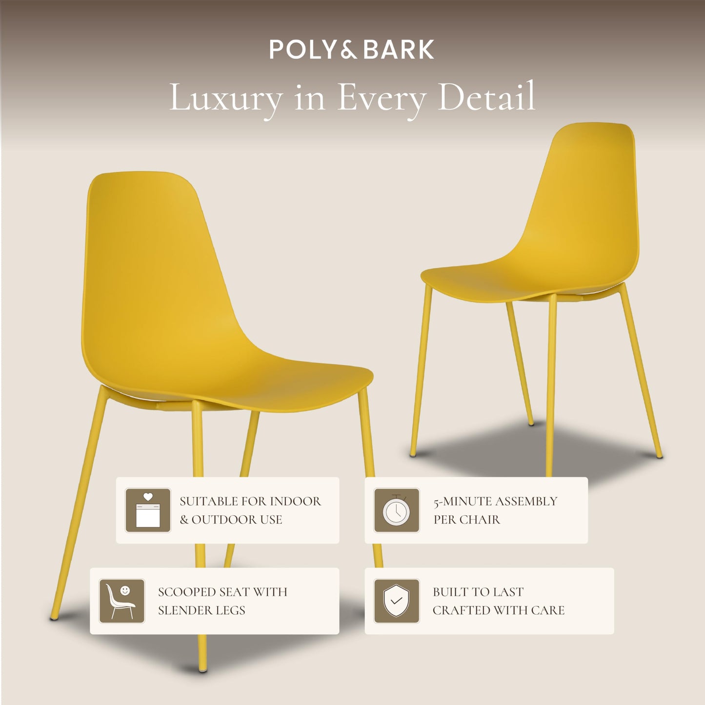 POLY & BARK Isla Modern Dining Chairs Set of 4 – Mid Century Modern Plastic Dining Chair with Metal Legs – Kitchen & Dining Room Chairs – Indoor/Outdoor – White
