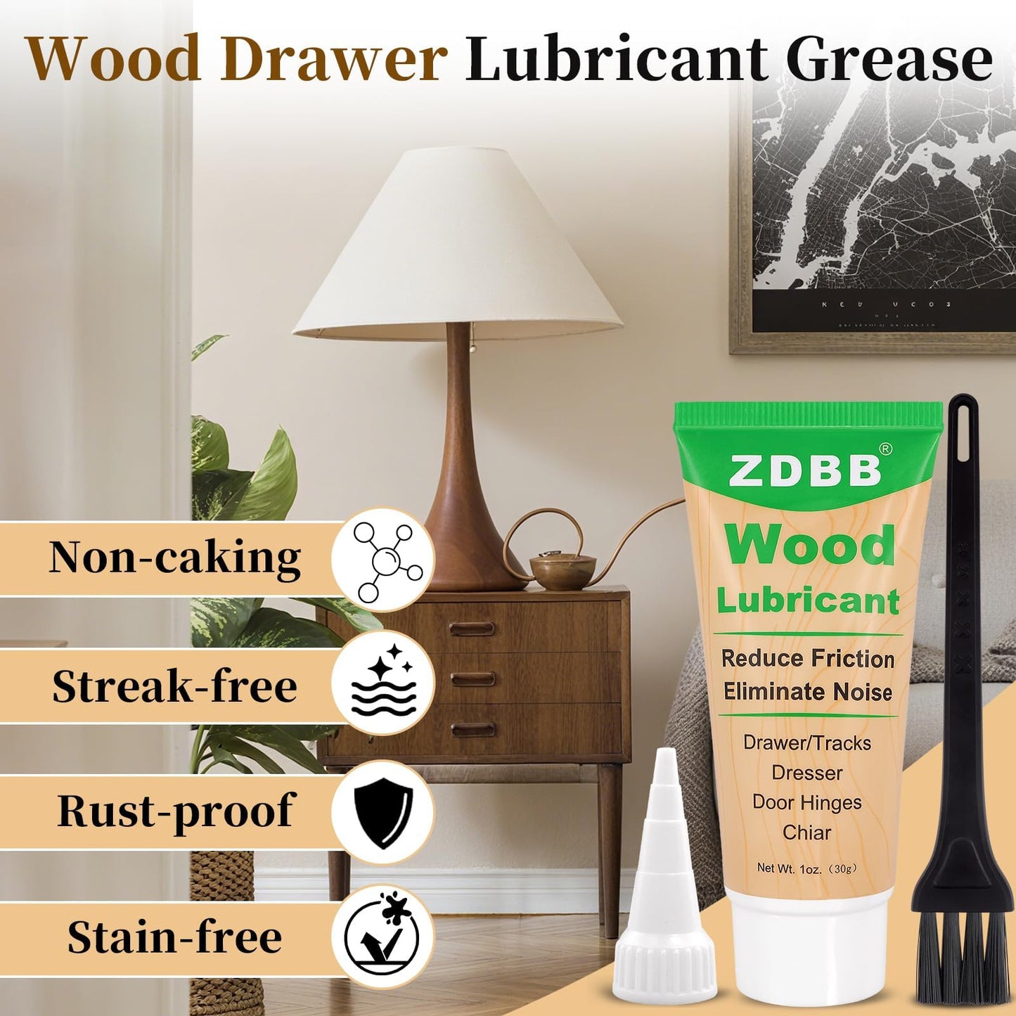 ZDBB Wood Drawer Wax Lubricant Paste Door Lubricant Wear-Resistant Eliminate Sticking Noise Loosen Drawer Slide Grease for Wood Furniture, Window Track, Sliding Glass Doors, Hinges, 1 oz 1-Pack