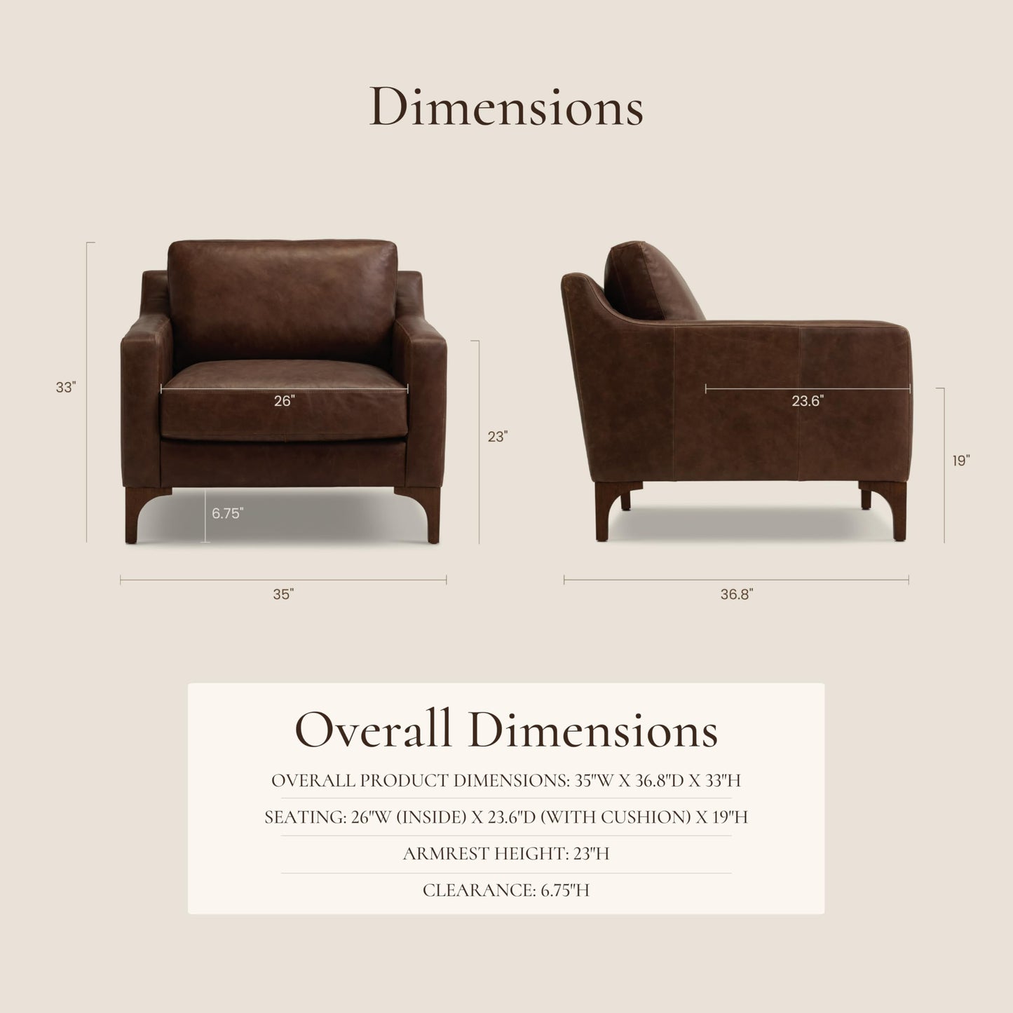 Poly & BARK Mateo Leather Lounge Chair – Cognac Tan Full-Grain Leather Upholstery – Modern Upholstered Accent Chair for Living Room or Bedroom – Indoor Lounge Seating with Timeless Comfort