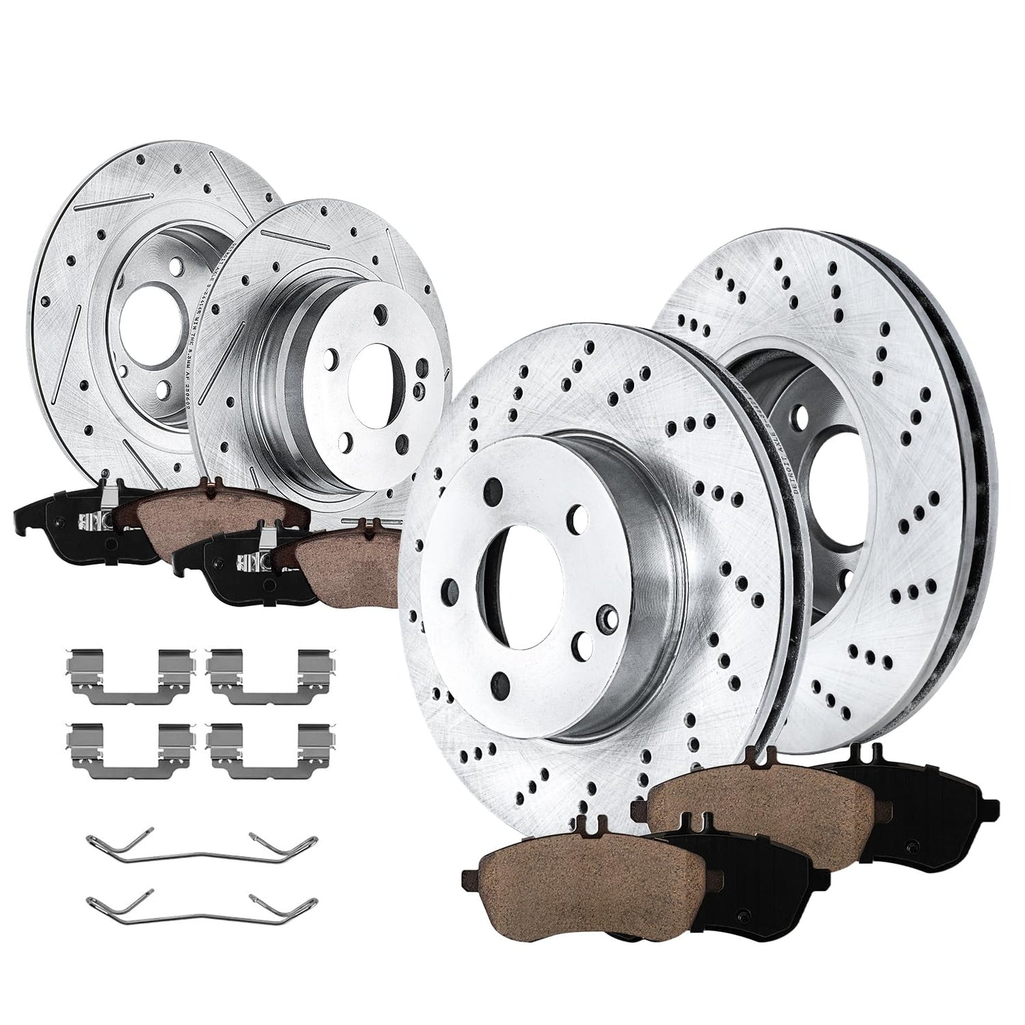 Detroit Axle - Brake Kit for 2012-2020 Ford F-150 Drilled & Slotted Brake Rotors and Ceramic Brakes Pads 2013 2014 2015 2016 2017 2018 2019 Front and Rear Replacement