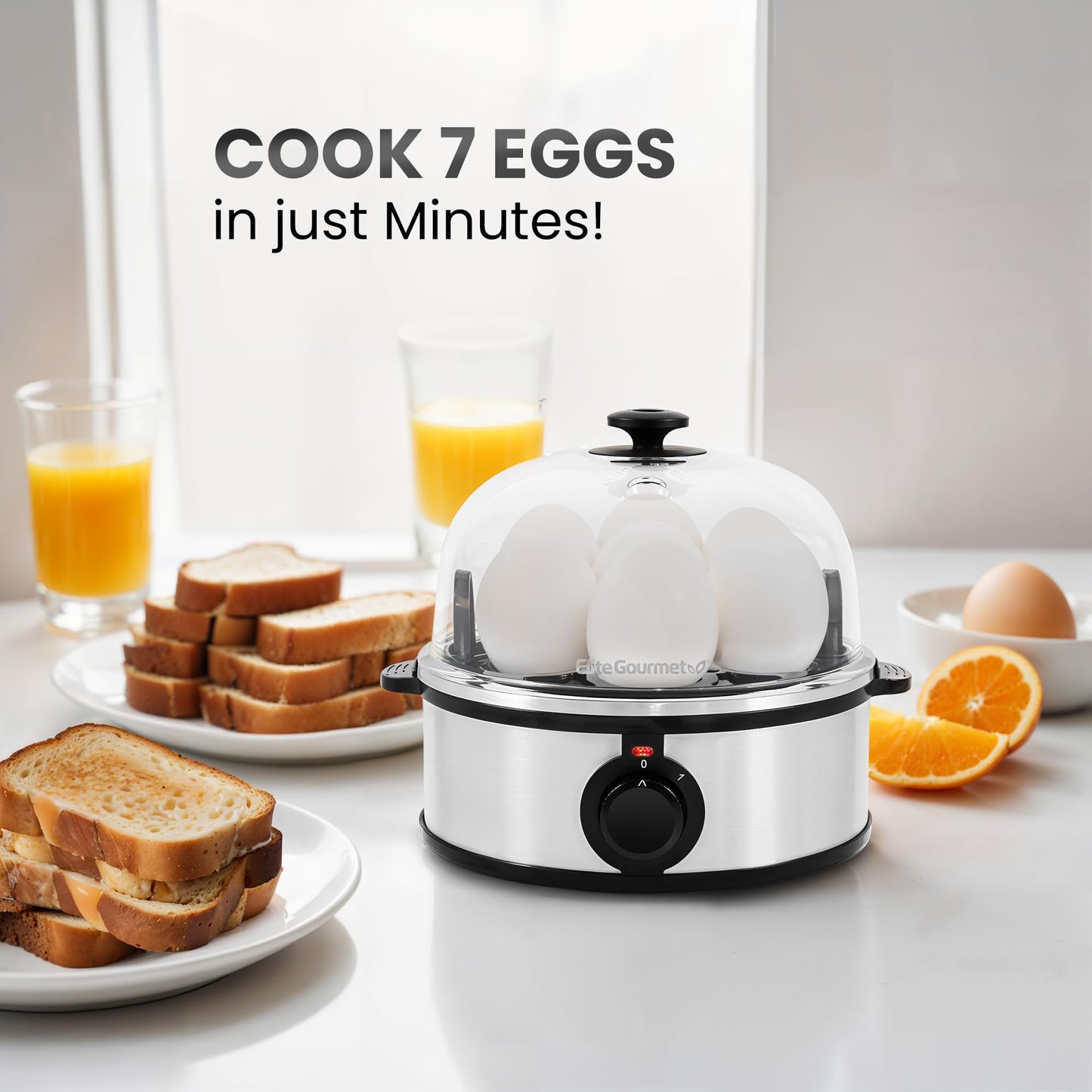 Elite Gourmet EGC115B Easy Egg Cooker Electric 7-Egg Capacity, Soft, Medium, Hard-Boiled Egg Cooker with Auto Shut-Off, Measuring Cup Included, BPA Free, Classic Black