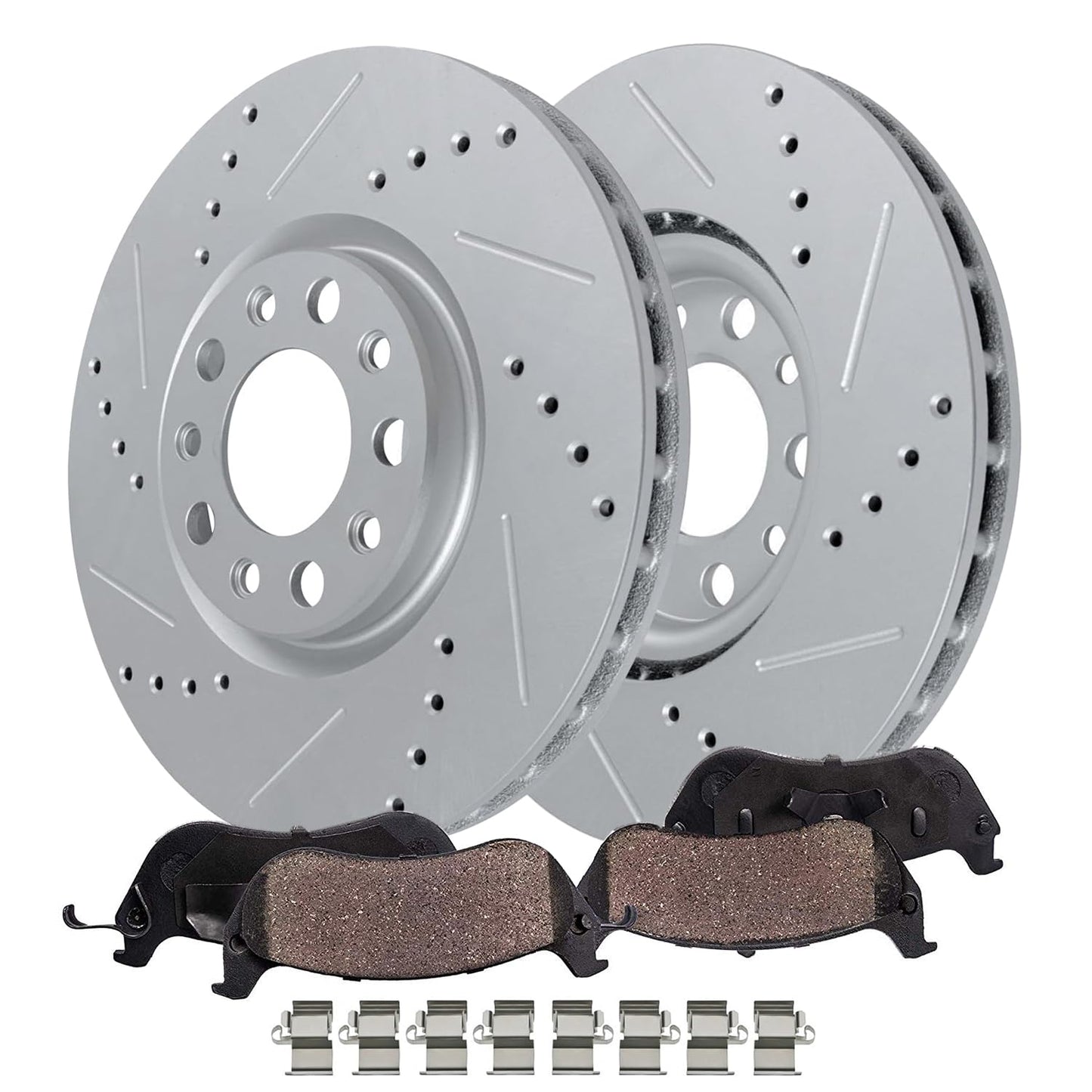 Detroit Axle - Front Brake Kit for 2012-2022 Ford F-250 Super Duty, 2013-2022 Ford F-350 Super Duty, 14.29" inch Drilled and Slotted Disc Brake Rotors Ceramic Brakes Pads Replacement