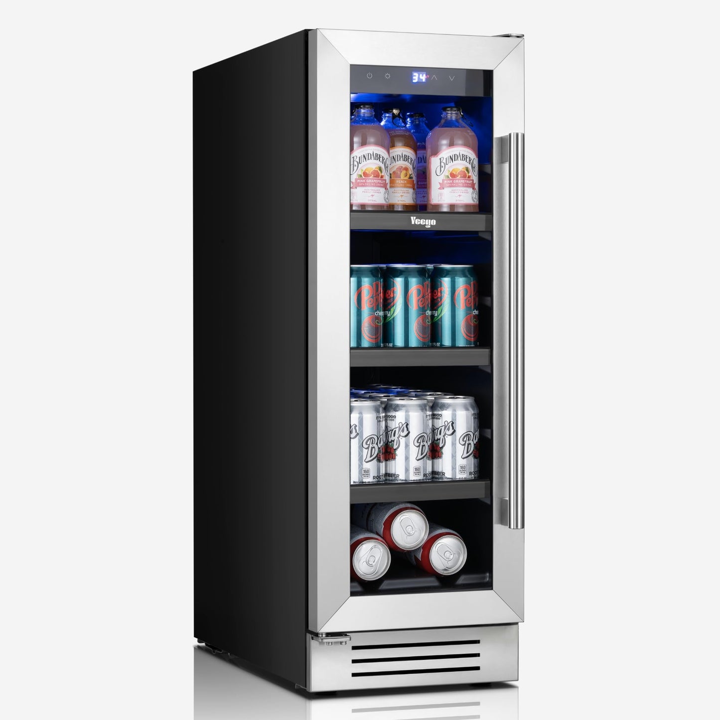 Yeego 24 Inch Beverage Refrigerator – 180 Can Built-In Under Counter Drink Fridge with Glass Door, 34–54°F Cooling for Beer, Soda & Wine (Right-Hinged)