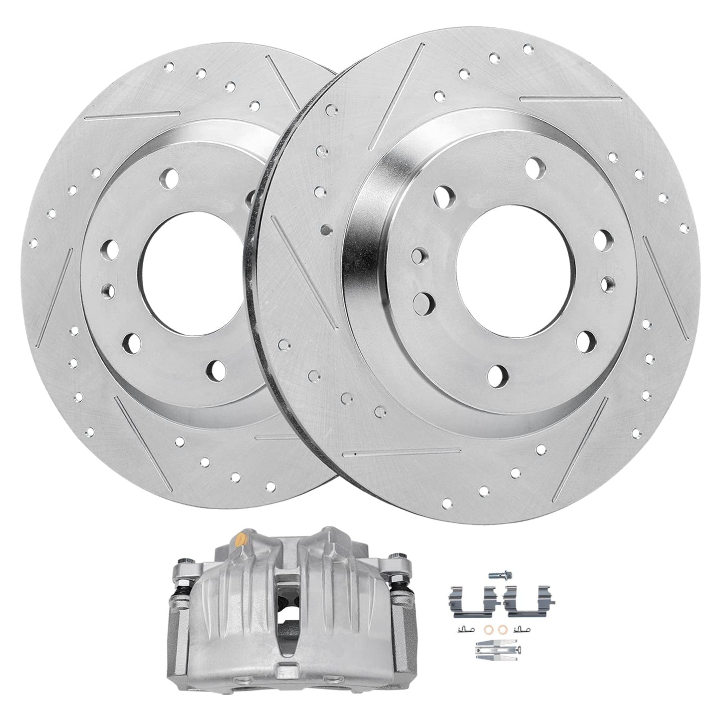 Detroit Axle - Front Brake Kit for Chevy GMC Silverado Sierra Suburban Express Savana 1500 Tahoe Yukon XL Escalade ESV EXT XTS Drilled & Slotted Brake Rotors Ceramic Brakes Pads : 12.99'' inch Rotor
