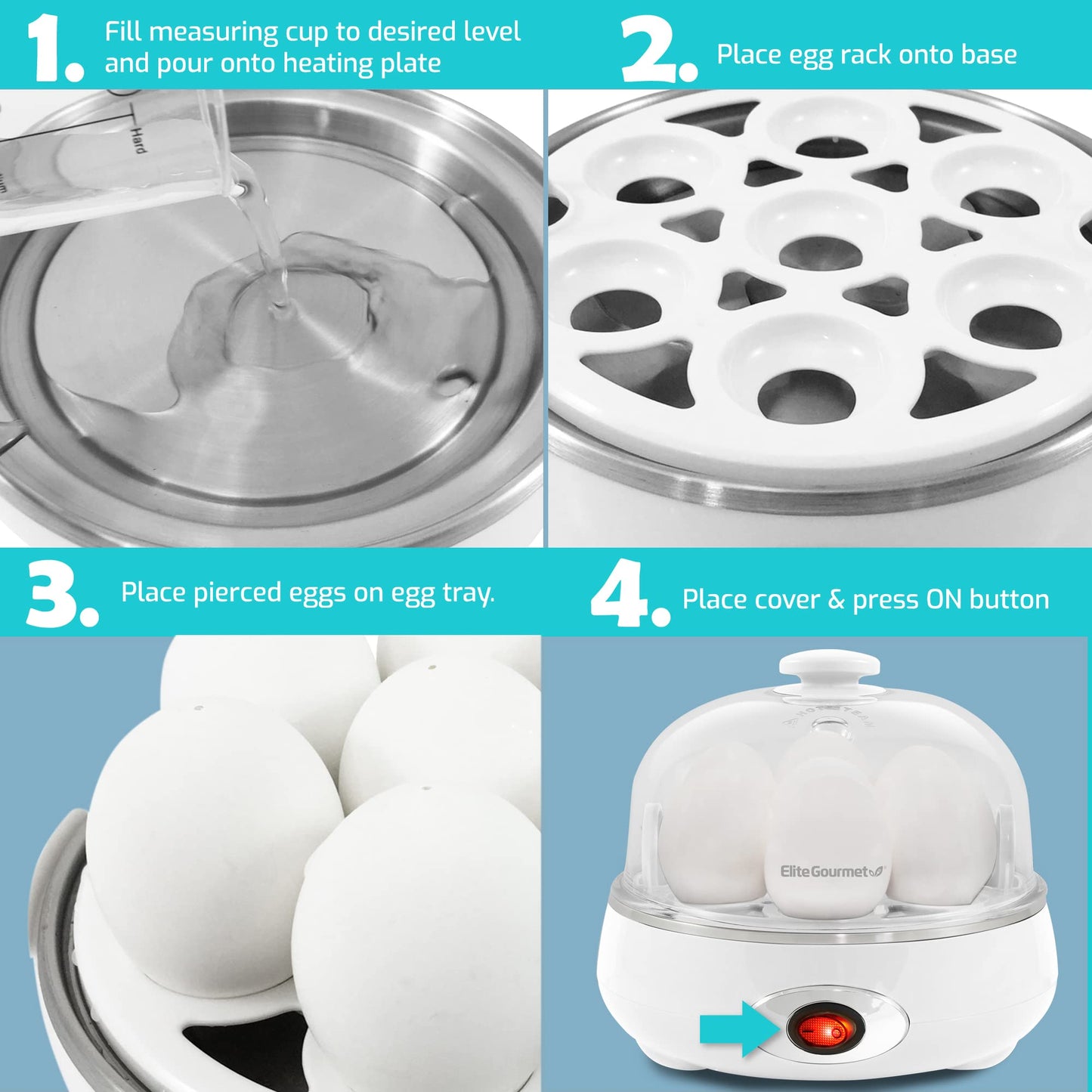 Elite Gourmet EGC115B Easy Egg Cooker Electric 7-Egg Capacity, Soft, Medium, Hard-Boiled Egg Cooker with Auto Shut-Off, Measuring Cup Included, BPA Free, Classic Black