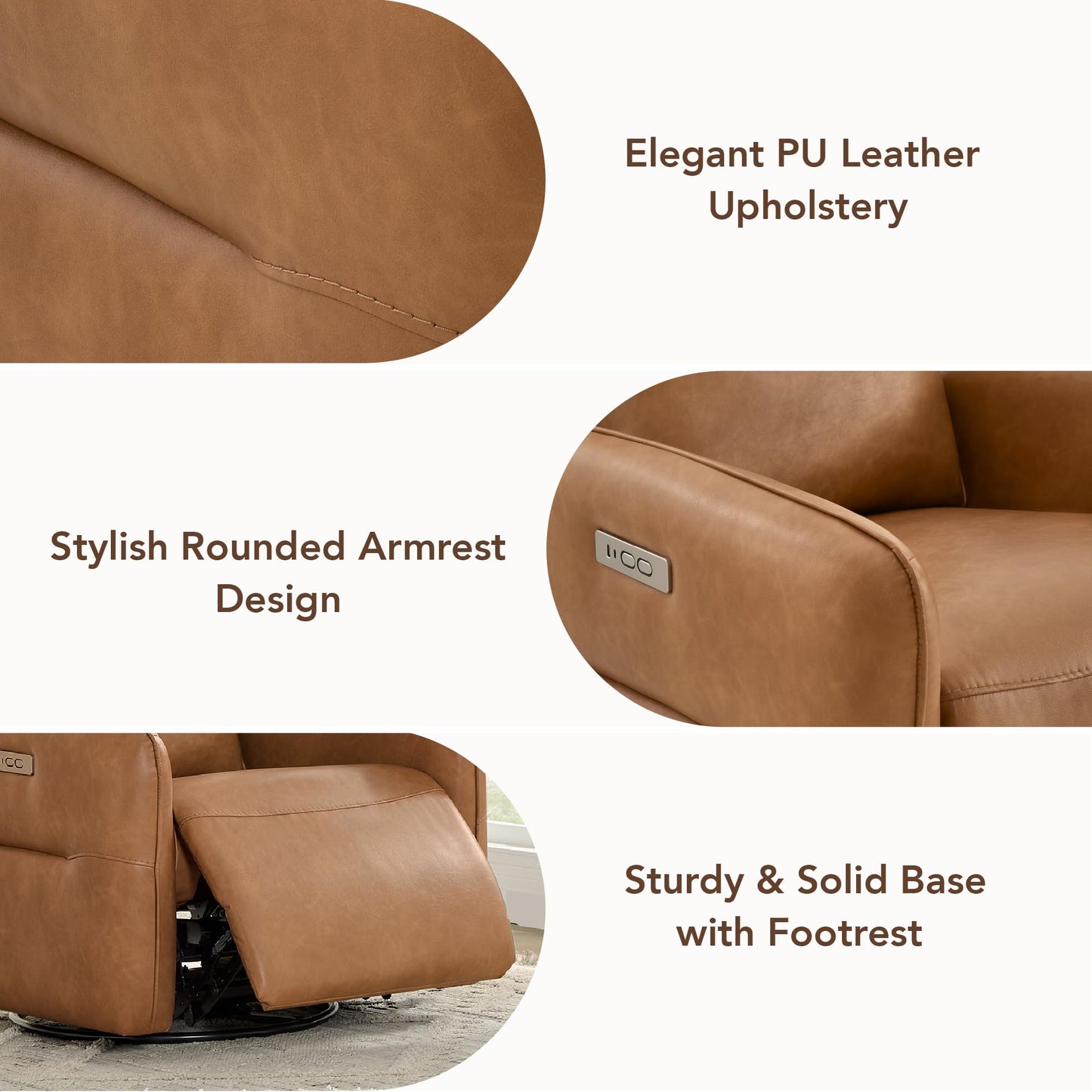 CHITA Faux Leather Power Recliner Chair, Swivel Glider Recliner for Adults, Nursery Rocking Chair with USB & Type-C Charging for Living Room, Bedroom, Creamy Grey