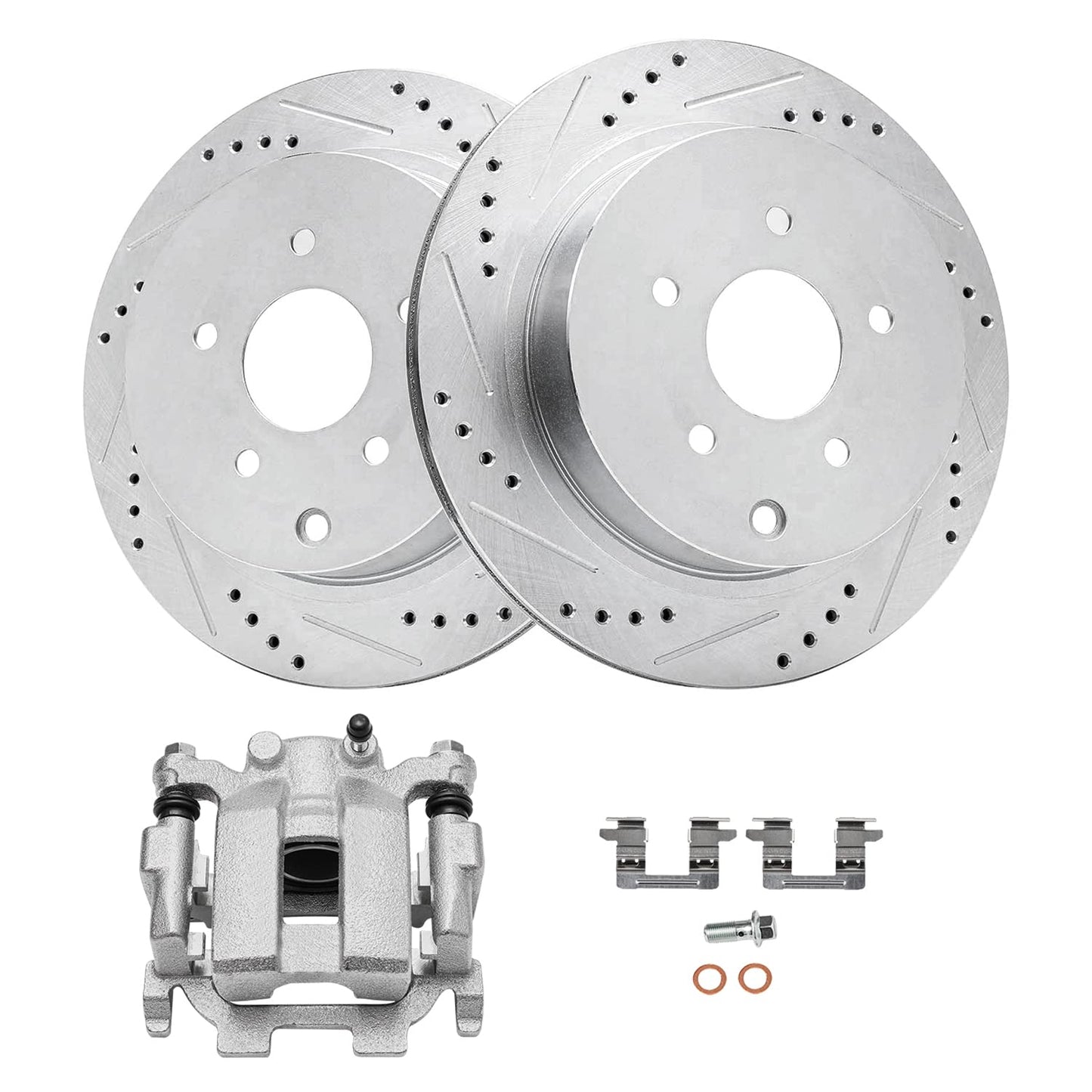 Detroit Axle - Front Brake Kit for Chevy GMC Silverado Sierra Suburban Express Savana 1500 Tahoe Yukon XL Escalade ESV EXT XTS Drilled & Slotted Brake Rotors Ceramic Brakes Pads : 12.99'' inch Rotor