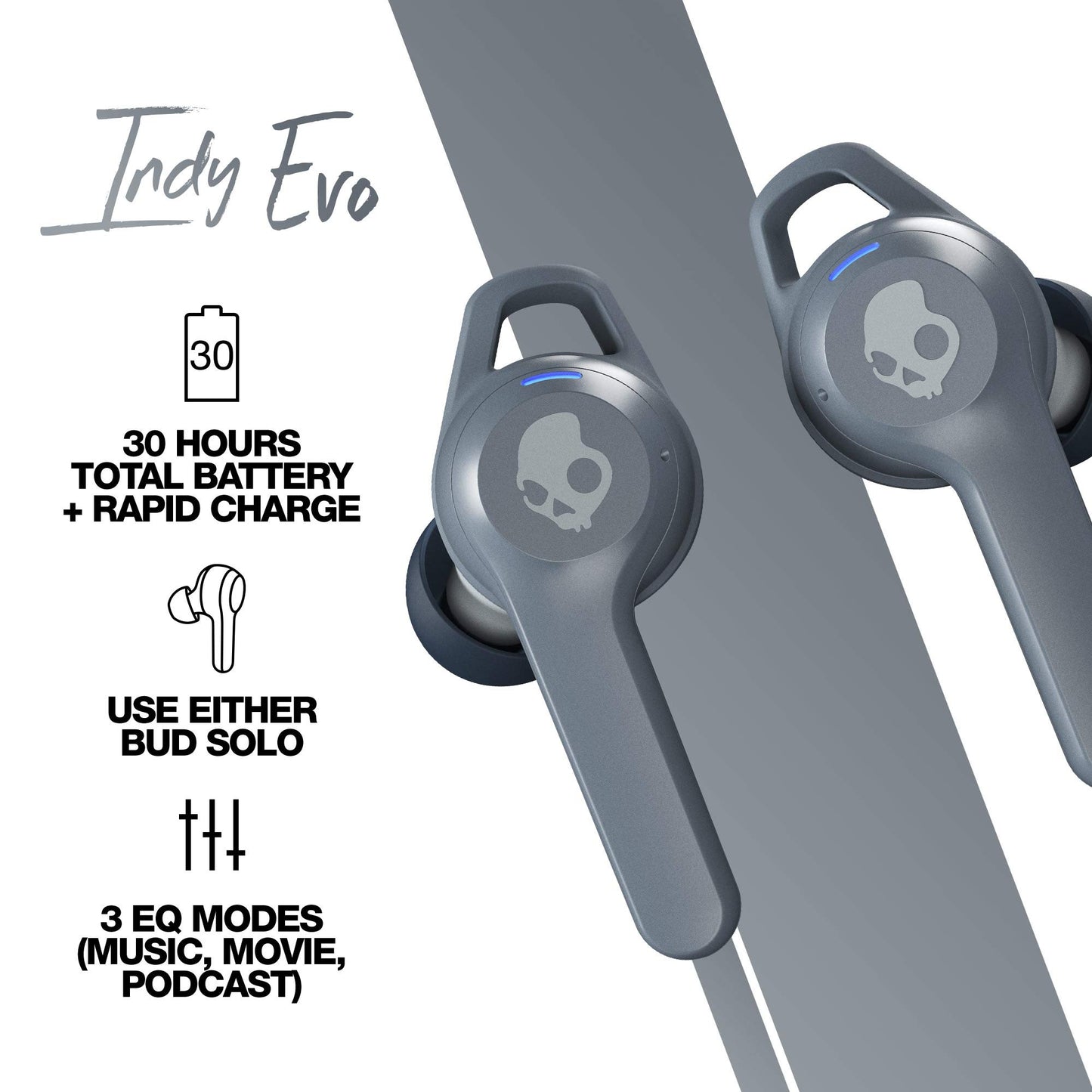 Skullcandy Indy Evo in-Ear Wireless Earbuds, 30 Hr Battery, Microphone, Works with iPhone Android and Bluetooth Devices - Black