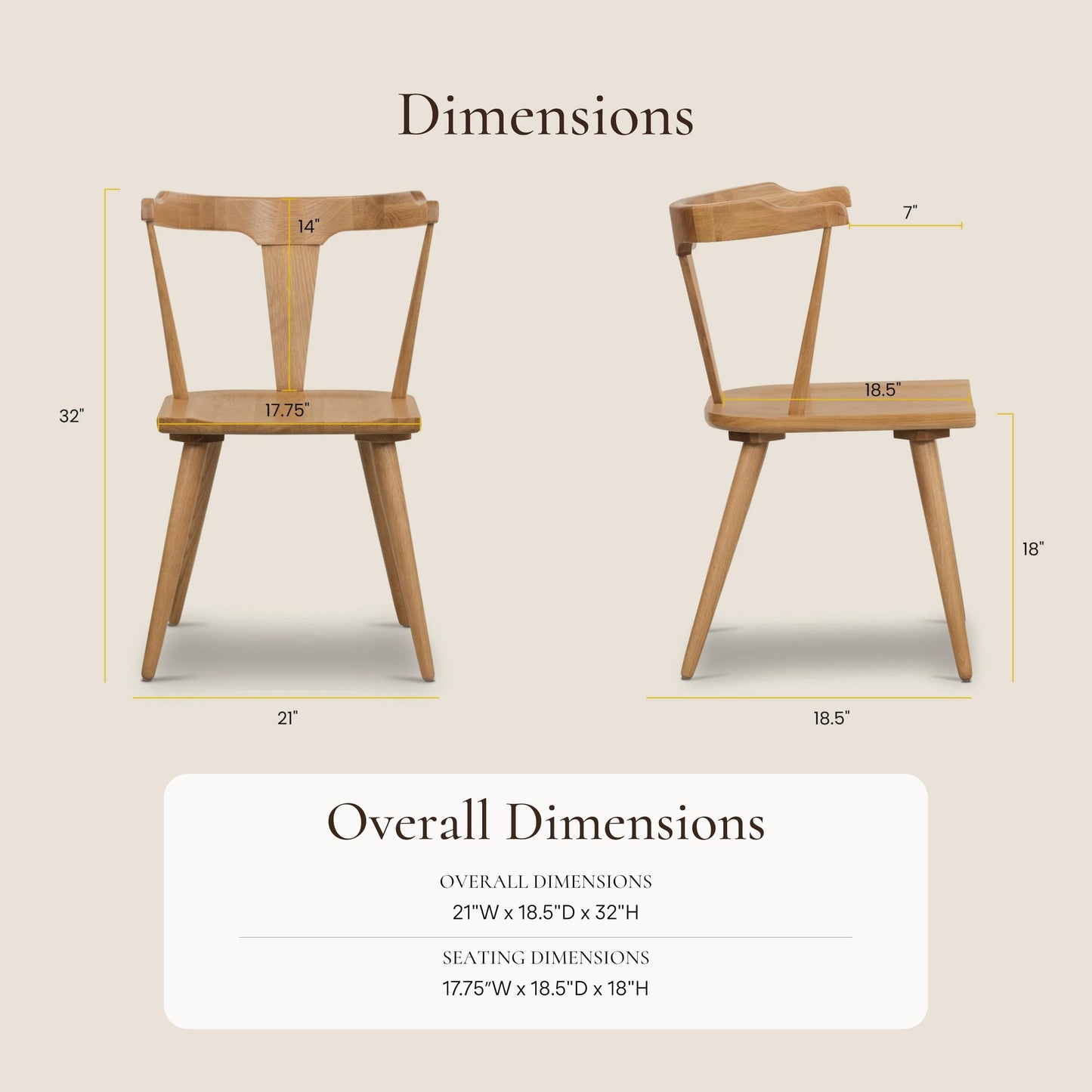 POLY & BARK Mid Century Modern Enzo Black Dining Chair – Solid Oak Wood Splat Back Chair, 18" Seat Height, 32" Tall – Stylish MCM Kitchen & Dining Room Chair