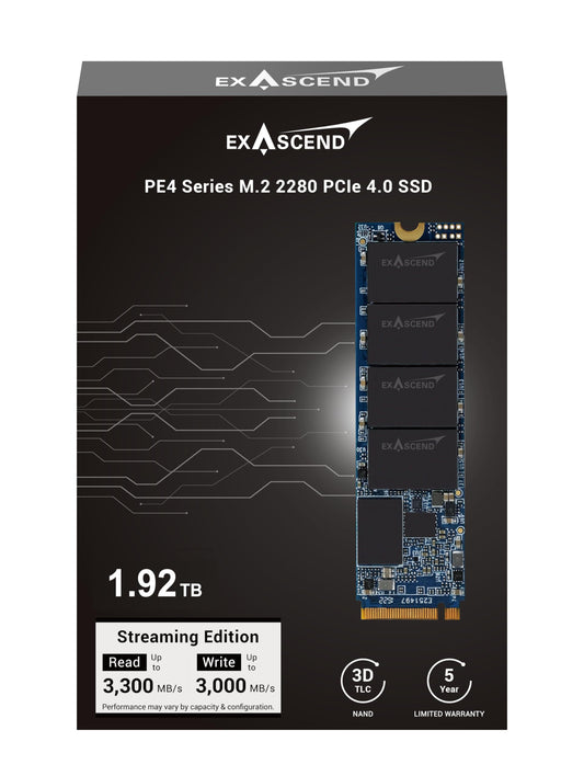 Exascend Enterprise-Grade PE4 PCIe Gen4 NVMe M.2 SSD - Up to 3270 MB/s, Internal Solid State Drive (16, TB)