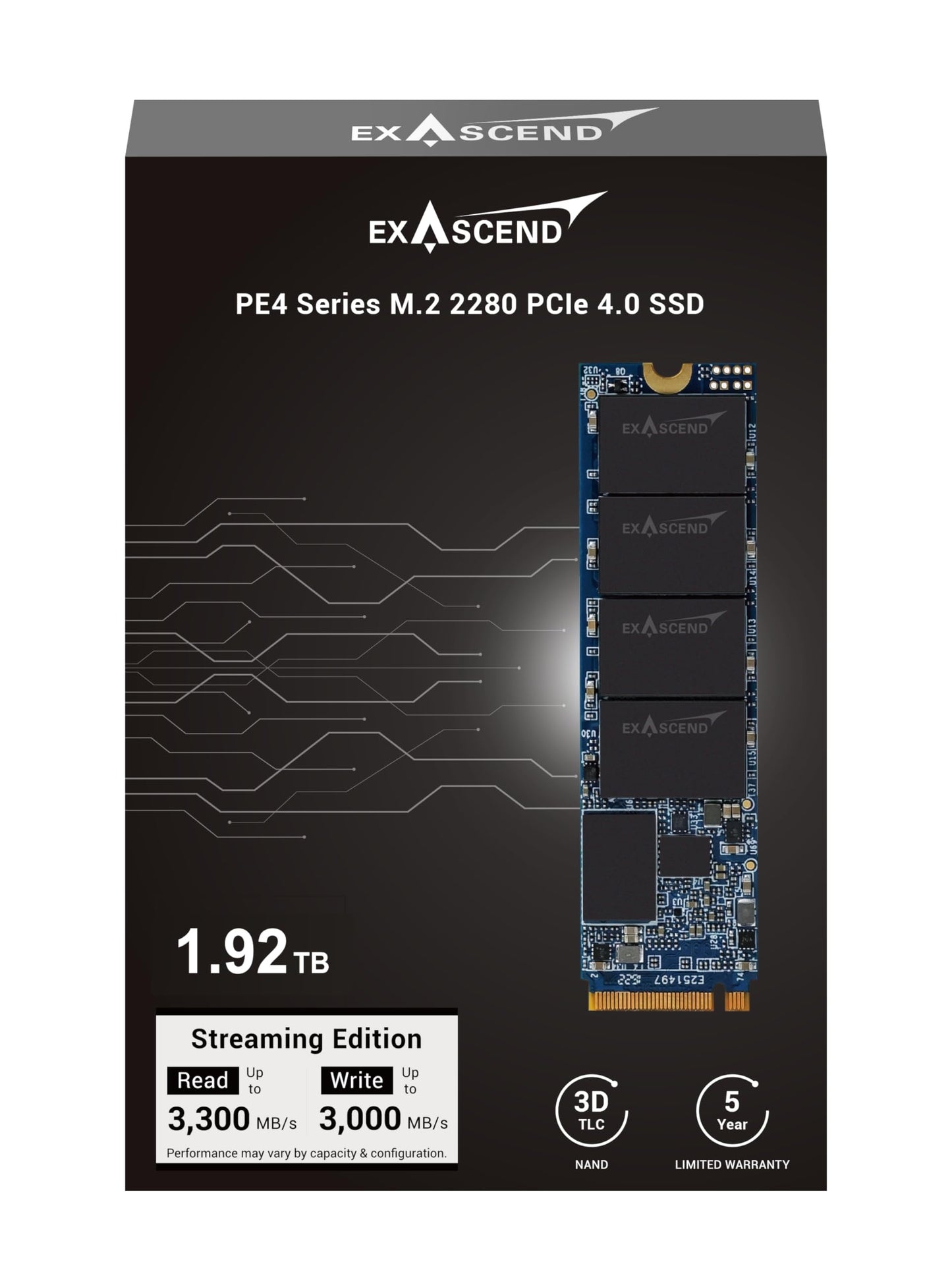 Exascend Enterprise-Grade PE4 PCIe Gen4 NVMe M.2 SSD - Up to 3270 MB/s, Internal Solid State Drive (16, TB)