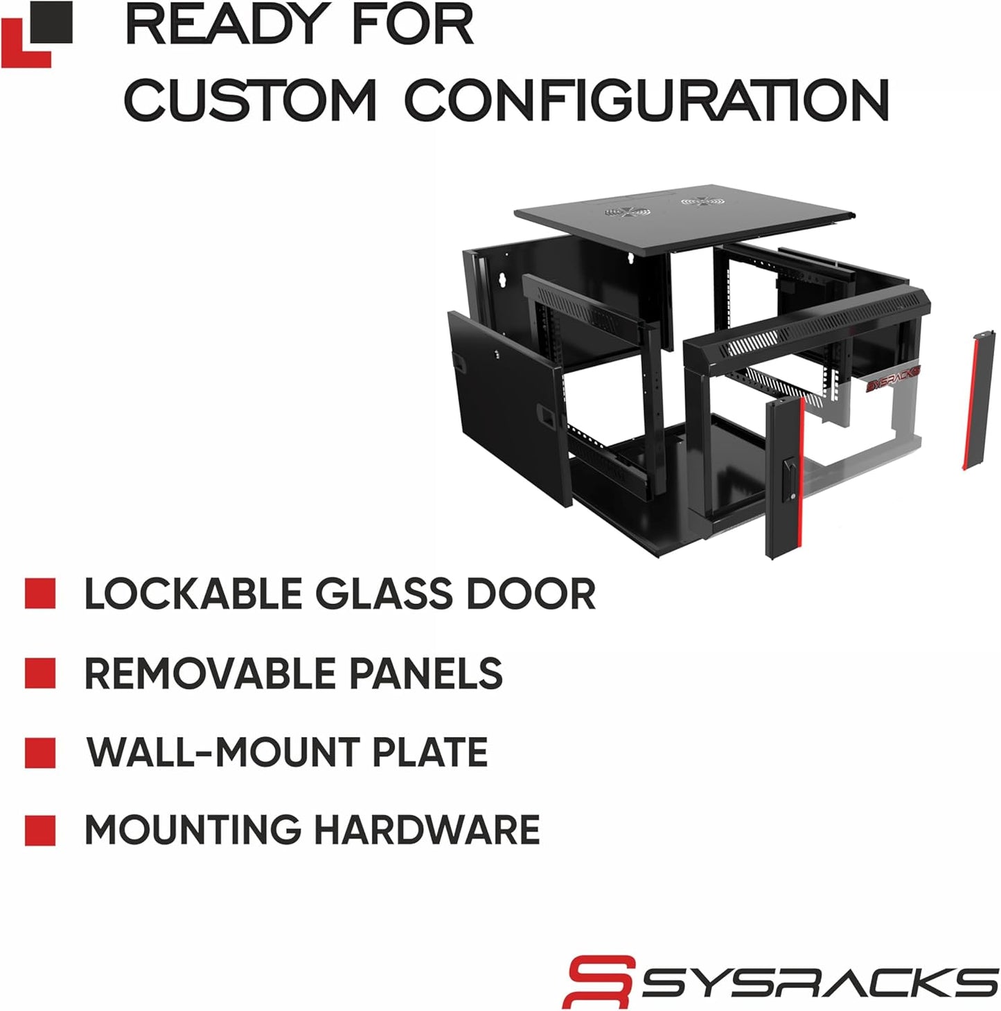 Sysracks 6U Wall Mount Server Rack Cabinet, 19” Network Enclosure, 24” Deep, Locking Glass Door, Custom-Ready IT Rack