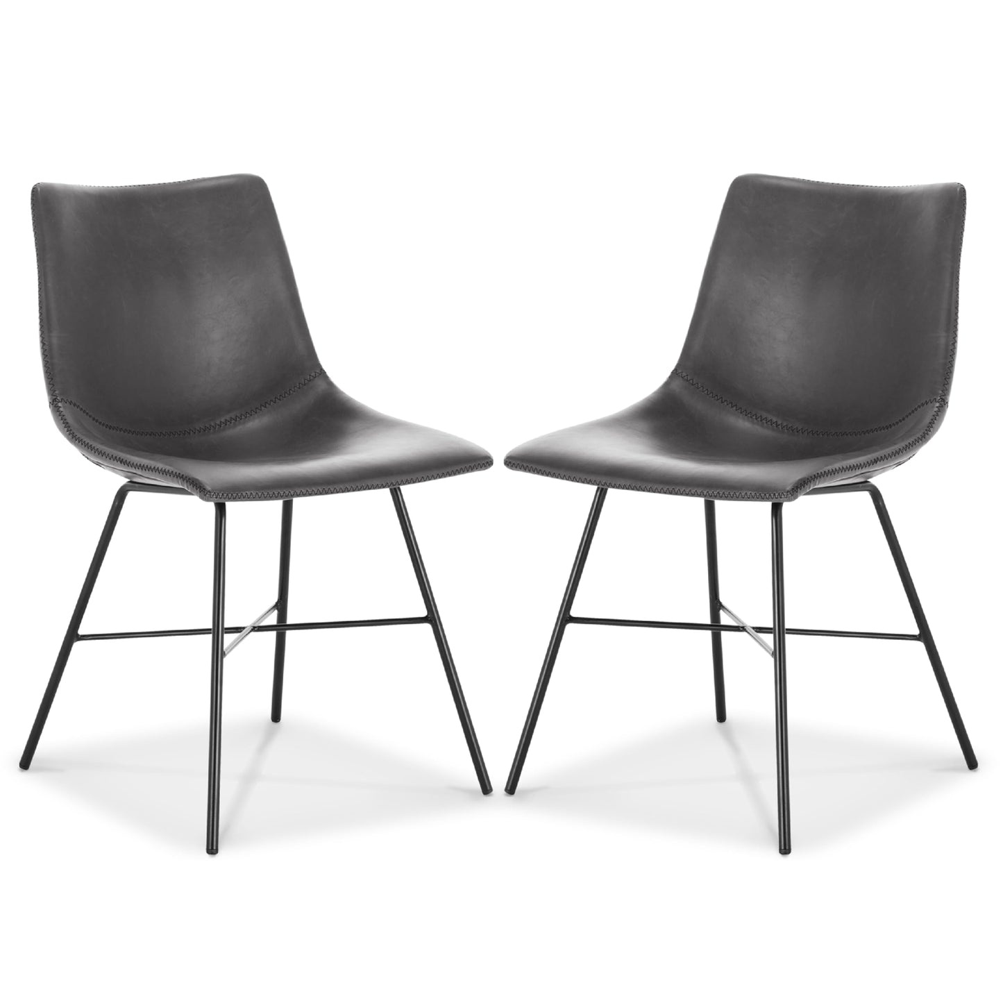 POLY & BARK Paxton Leather Counter Stools 24 Inches – Set of 2 - Counter Height Bar Stools with Back – Modern Barstools for Kitchen Island or Counters – Faux Leather & Matte Black Steel Base – Tan