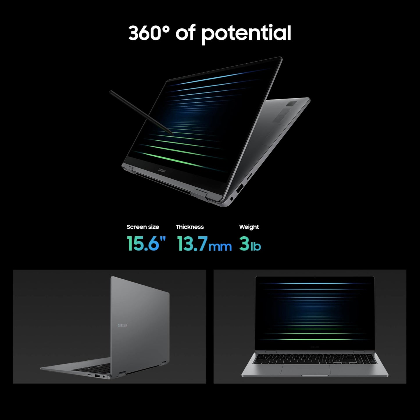 Samsung 16” Galaxy Book5 Pro 360 Copilot+ PC, AI Business Laptop, Windows 11 Pro, Intel Core Ultra 7 Processor 258V, 3K AMOLED Touchscreen, 32GB / 1TB, 120HZ, 2025 Model NP964QHA-KG2US, Gray