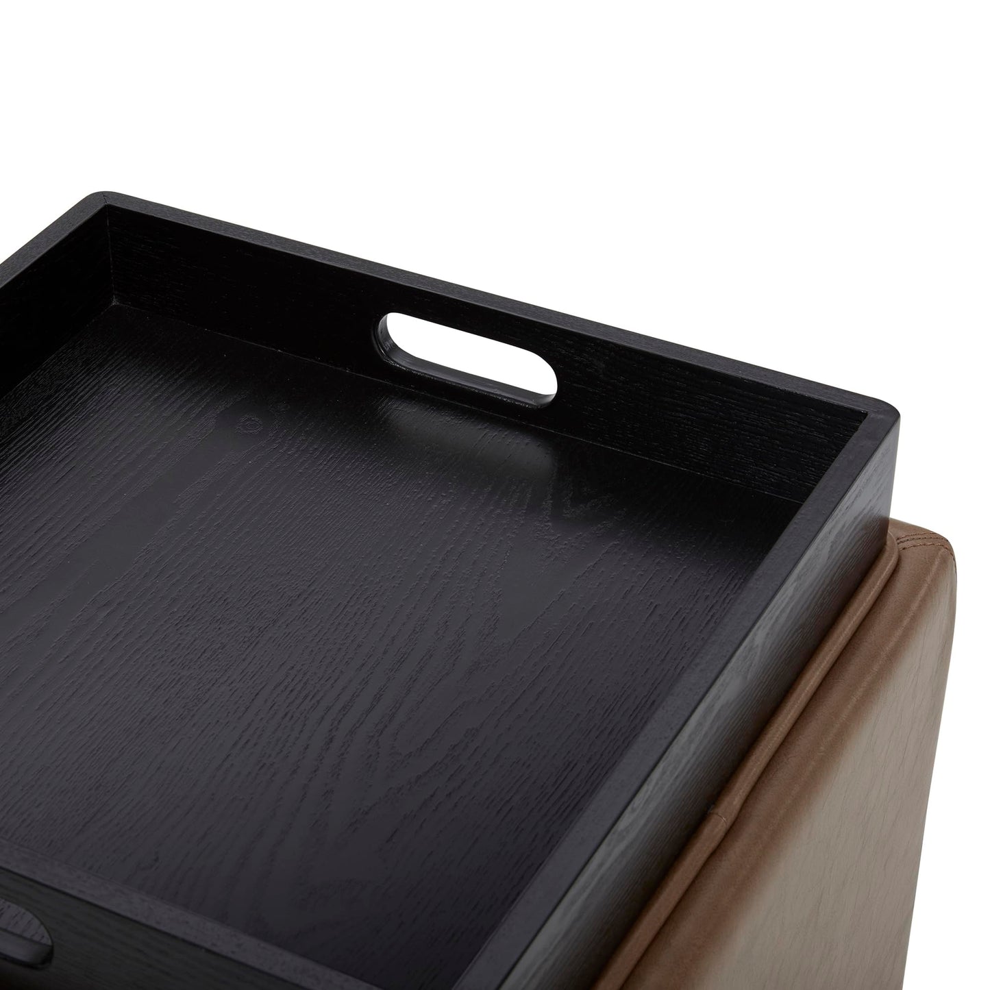 CHITA Storage Ottoman Cube with Tray Lid, Small Footstool with Storage, Square End Table for Living Room and Bedroom, Faux Leather in Saddle Brown