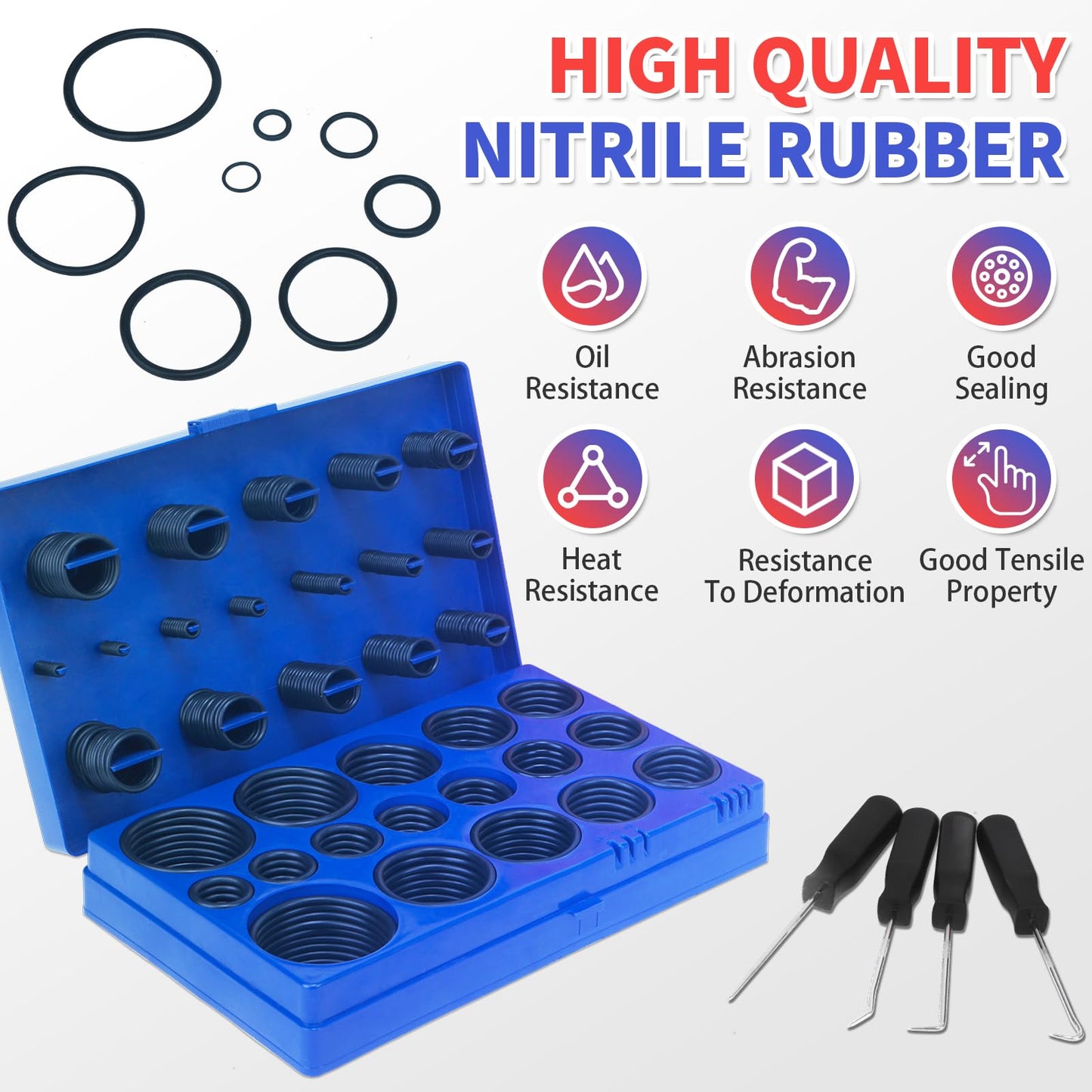 ZDBB 1010 Pcs Rubber O Rings Kit 22 Size Universal O-Ring Assortment Set for Automotive Faucet Pressure Washers Plumbing Sealing Repair,Air or Gas Connections,Resist Oil and Heat