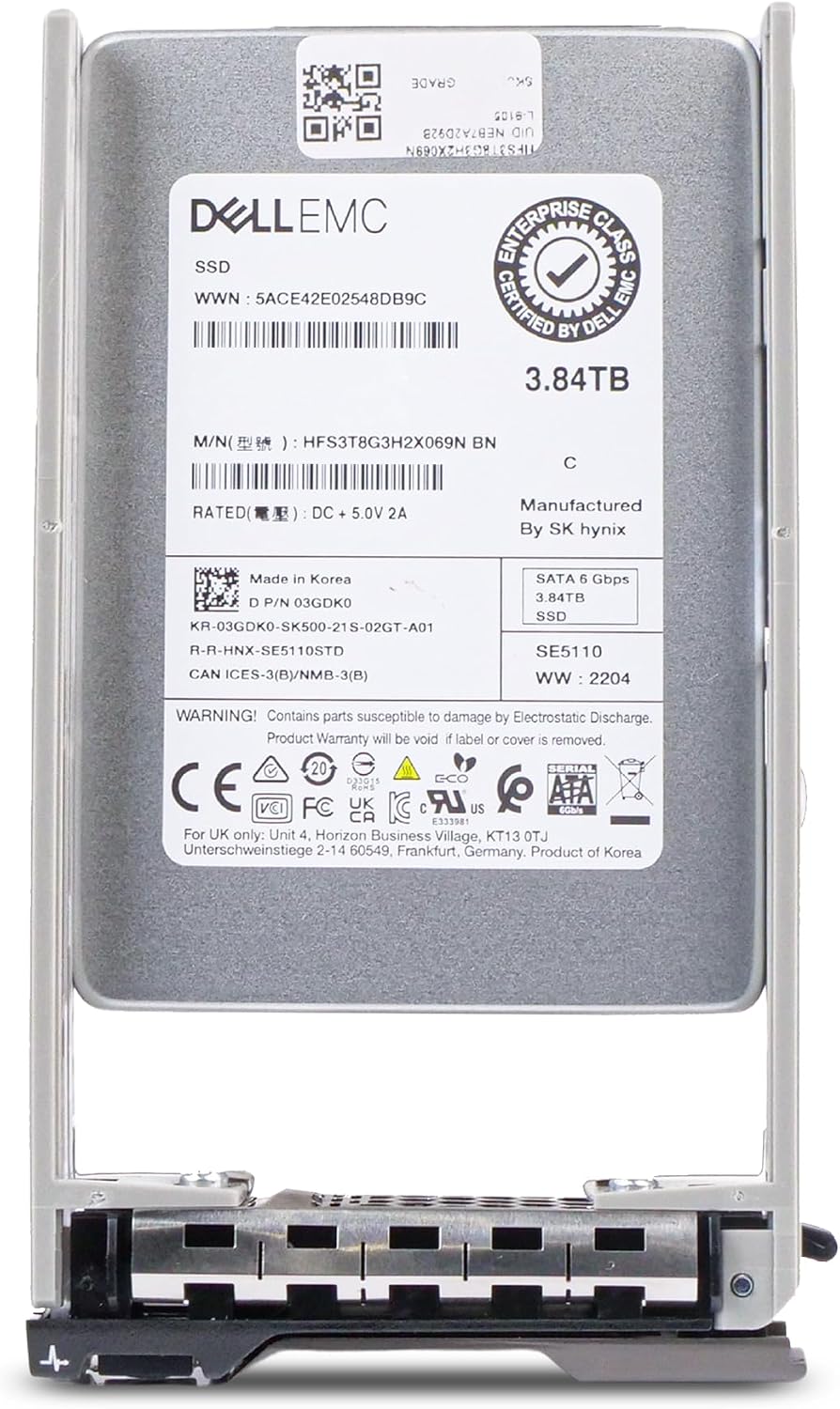 Dell 3.84TB SATA 6Gb/s 3D TLC 1DWPD 2.5in Enterprise PowerEdge Read Intensive SSD for R630 R730 R730xd R830 R930 R620 R720 R720xd R520 R420 400-BCSI G13 (Renewed)