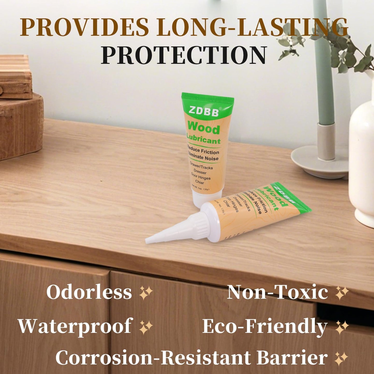ZDBB Wood Drawer Wax Lubricant Paste Door Lubricant Wear-Resistant Eliminate Sticking Noise Loosen Drawer Slide Grease for Wood Furniture, Window Track, Sliding Glass Doors, Hinges, 1 oz 1-Pack