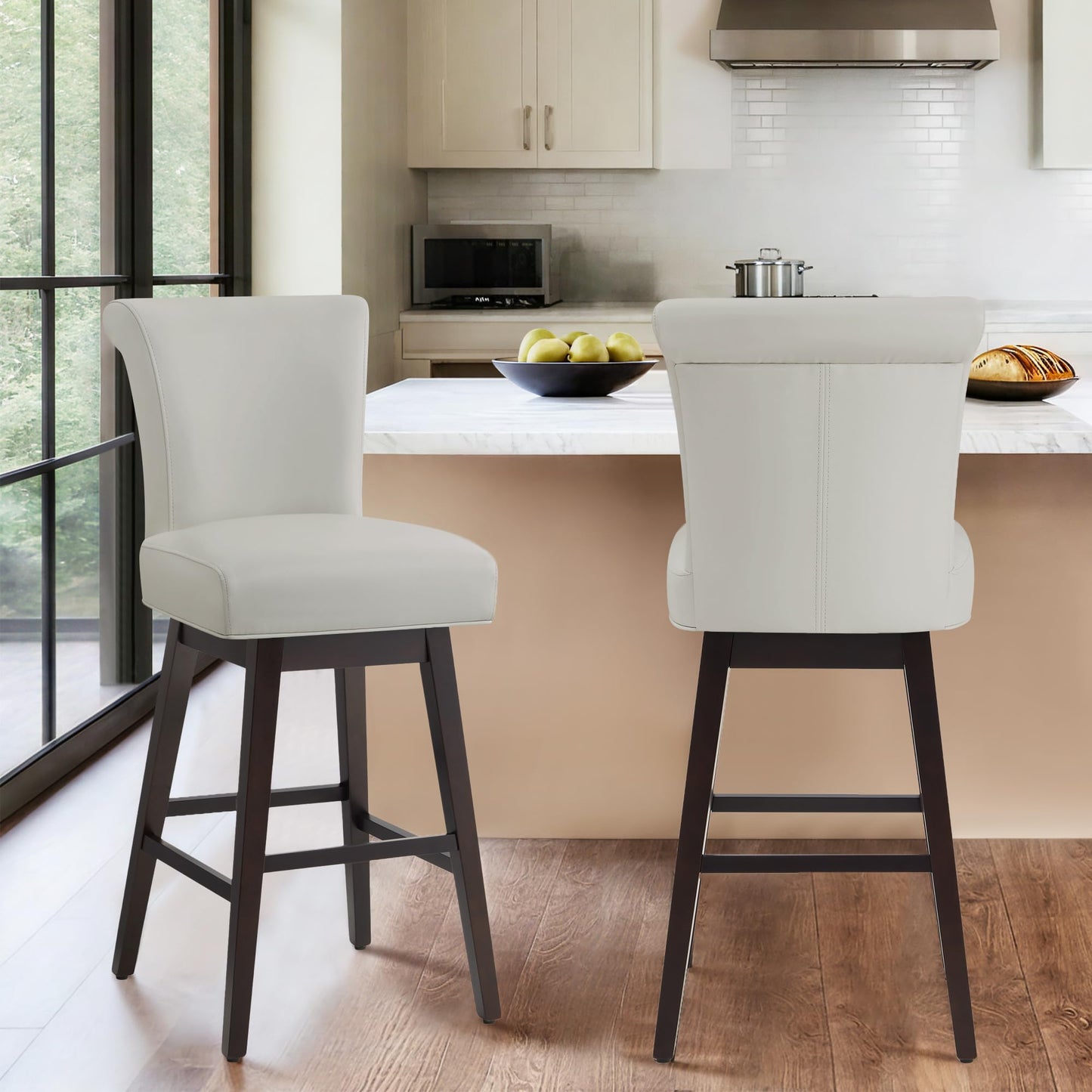 CHITA 30 Inch Counter Height Swivel Bar Stools Set of 2, FSC Certified Modern Upholstered Faux Leather Swivel Barstool Chairs with Back, Black